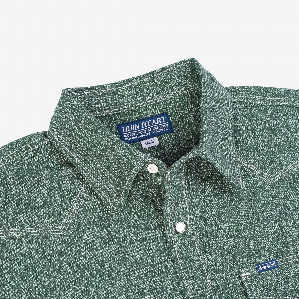 IHSH-289-GRN 10oz Mock Twist Selvedge Chambray Western Shirt - Green - 8