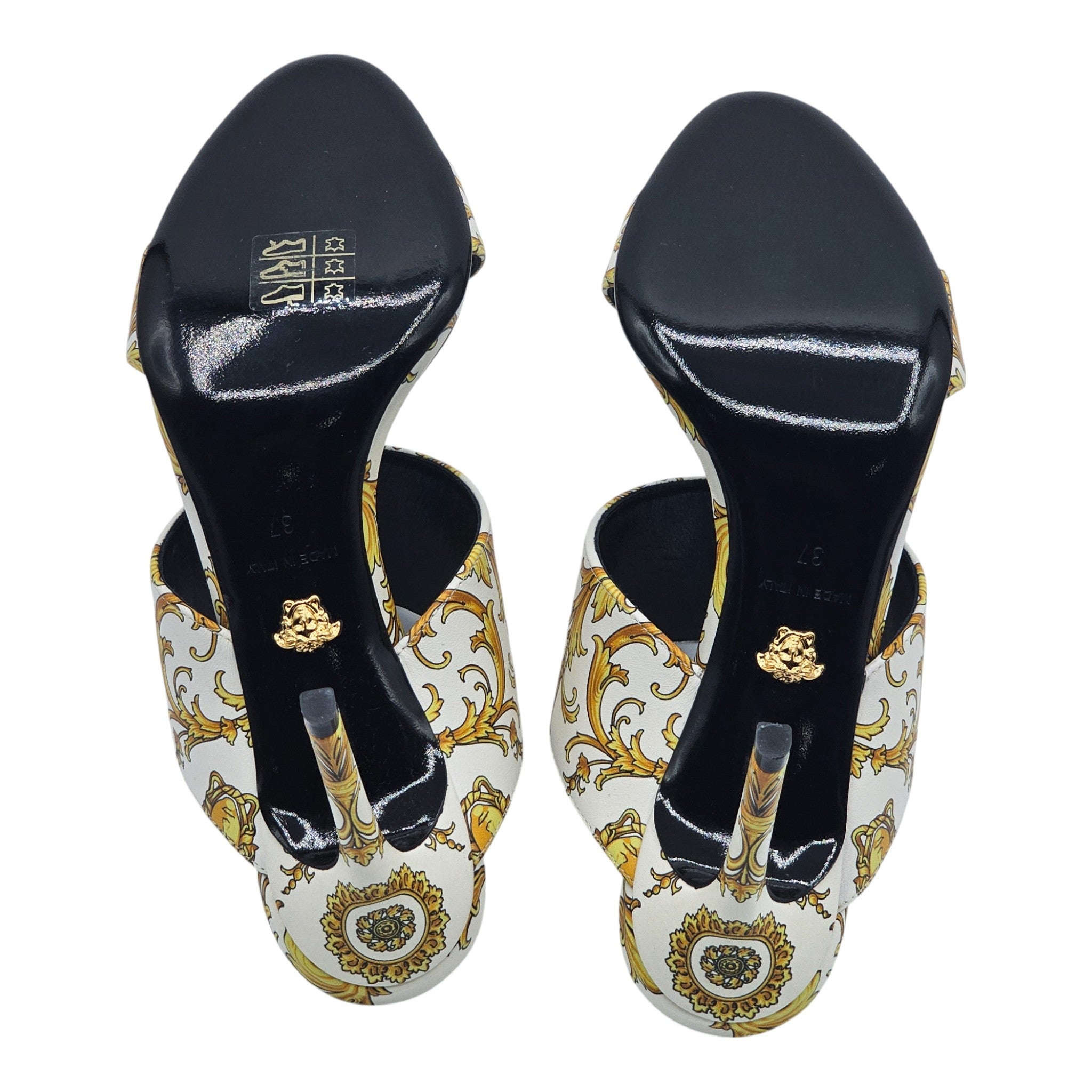 Versace Baroque-Print Virtus V Stiletto Sandals  - Leather - White - 37 - 4