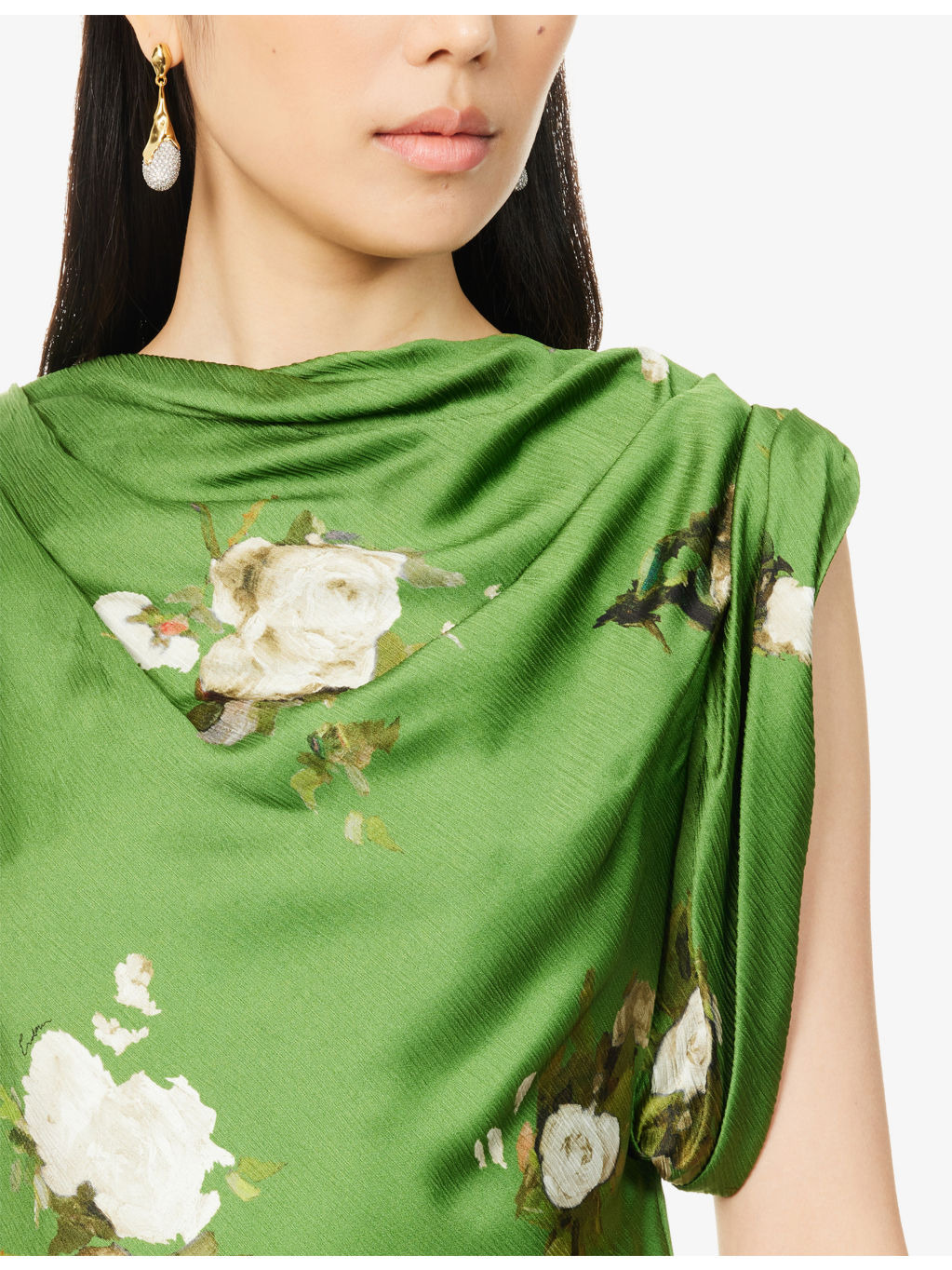 Floral  Draped Woven Top - 5