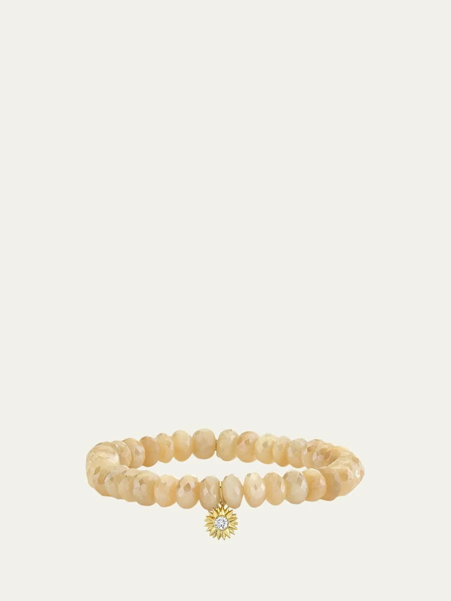 14K Gold Diamond Sunburst on Mystic Sand Moonstone Bracelet - 1