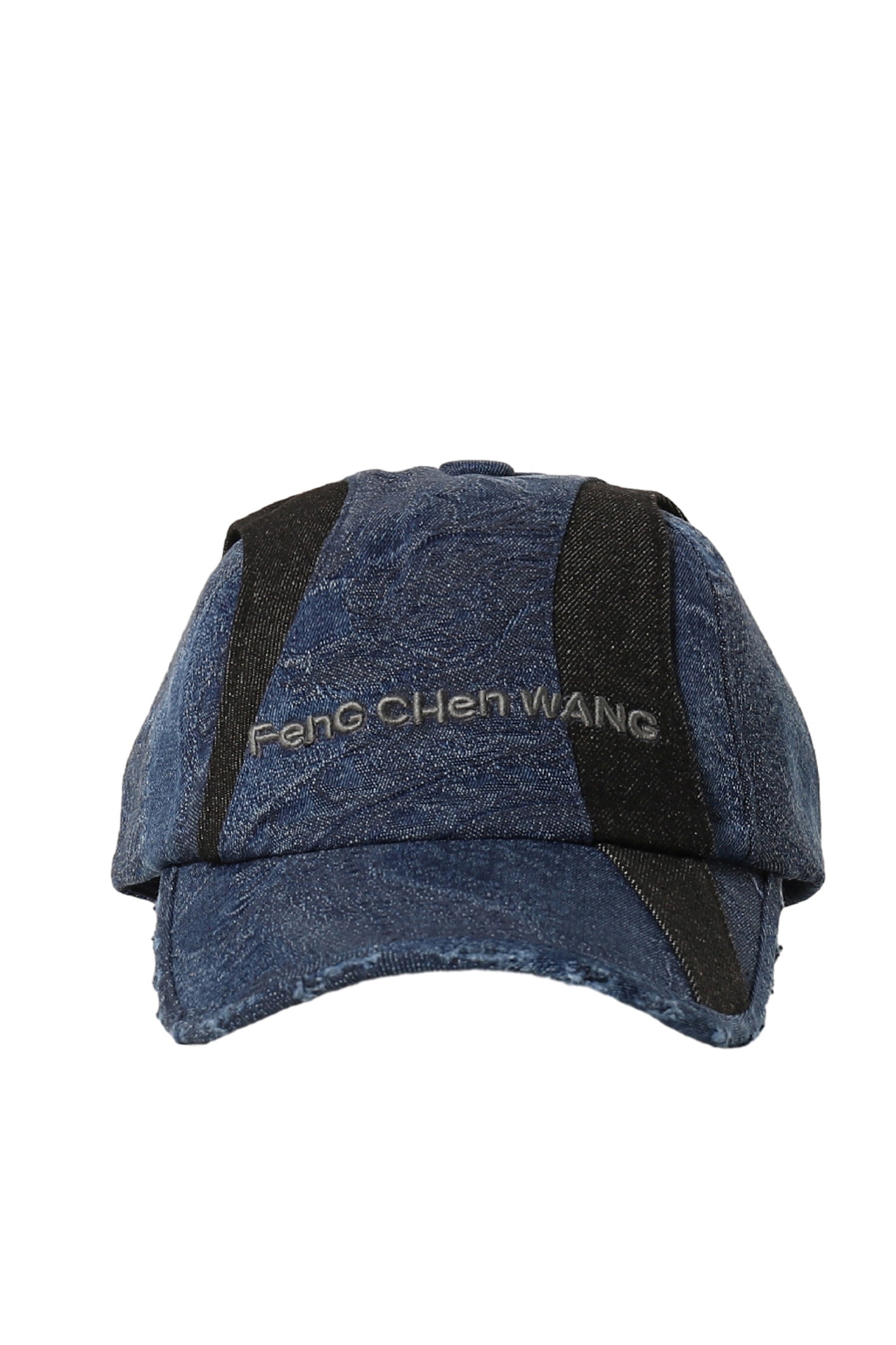 NAVY DRAGON PATTERN DENIM PATCHWORK CAP / BLU - 1