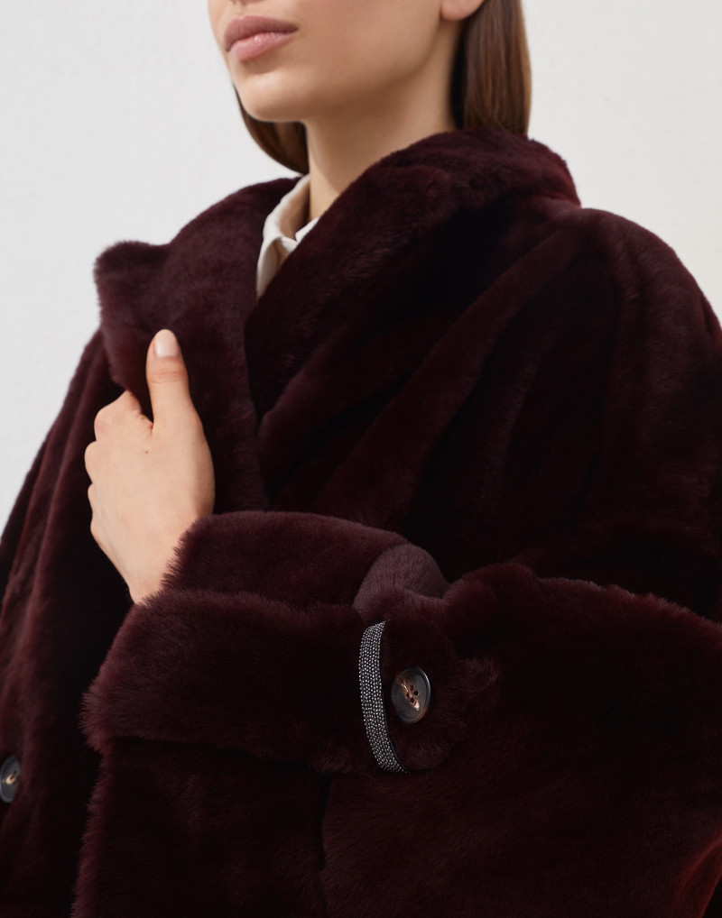 Reversible shearling outerwear jacket with shiny cuff details 3