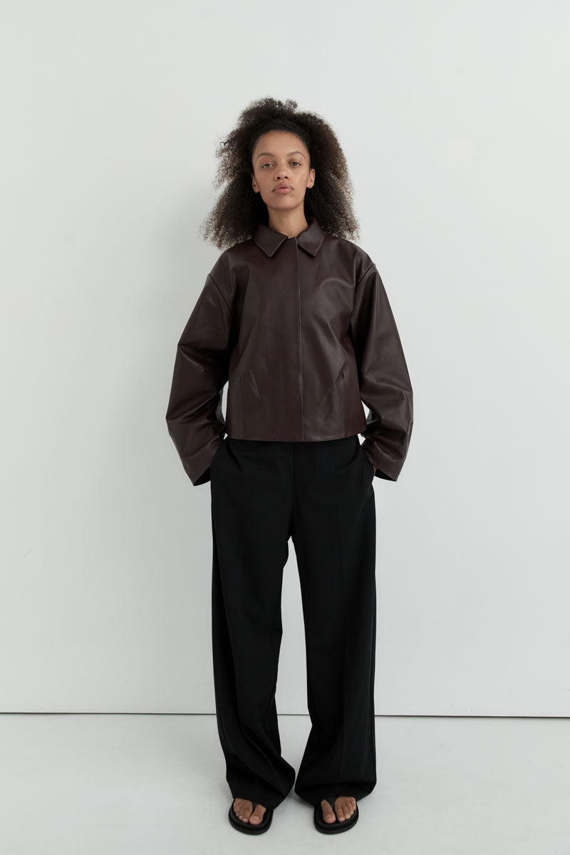 Cocoon Leather Jacket - Chocolate - 10