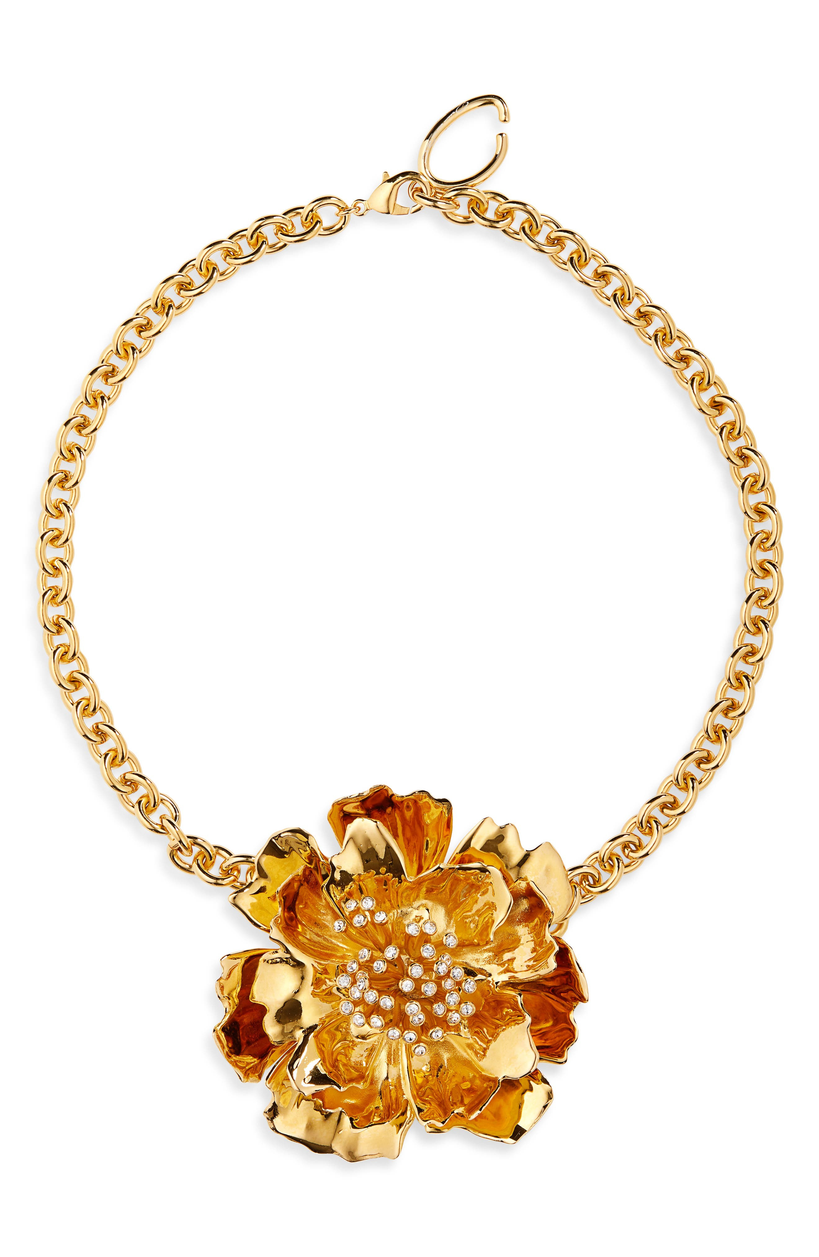 Oscar de la Renta Peony Necklace in Gold at Nordstrom - 1
