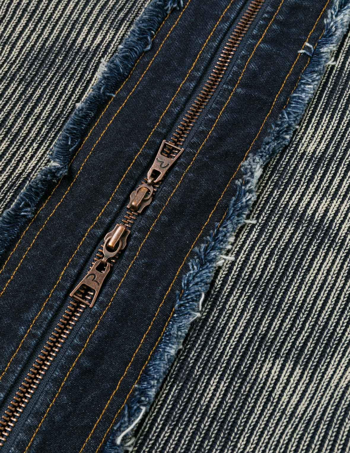 Denim Panelled Fashion Fit Zip-Up Cardigan - 10