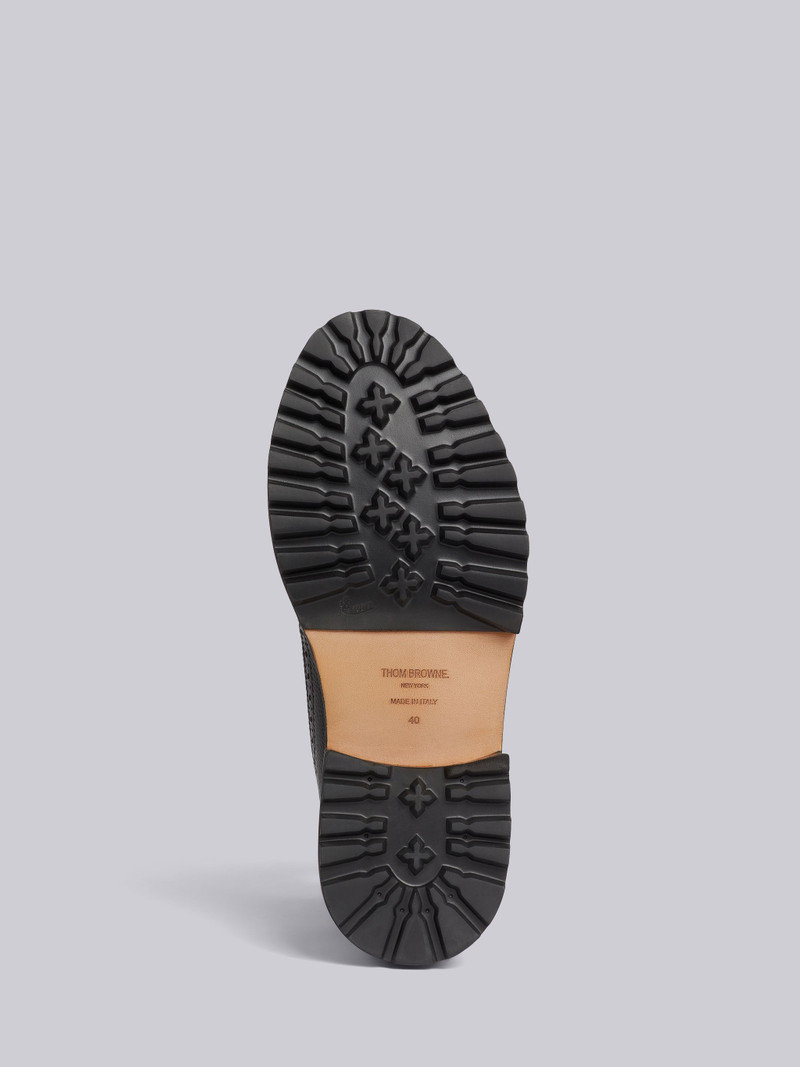 Black Pebble Grain Leather Rubber Hiking Sole Stripe Micro Insert Lace-Up Longwing Boot 5