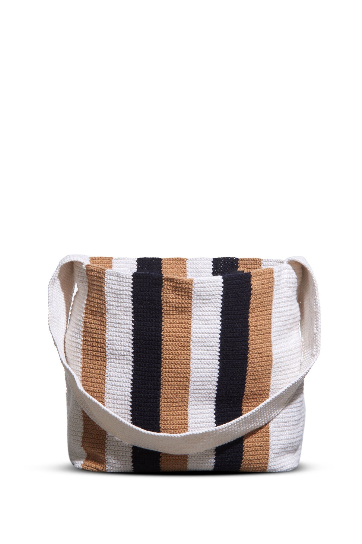 Large Crossover Knit Bag in Ivory, Black & Camel Cashmere - 3