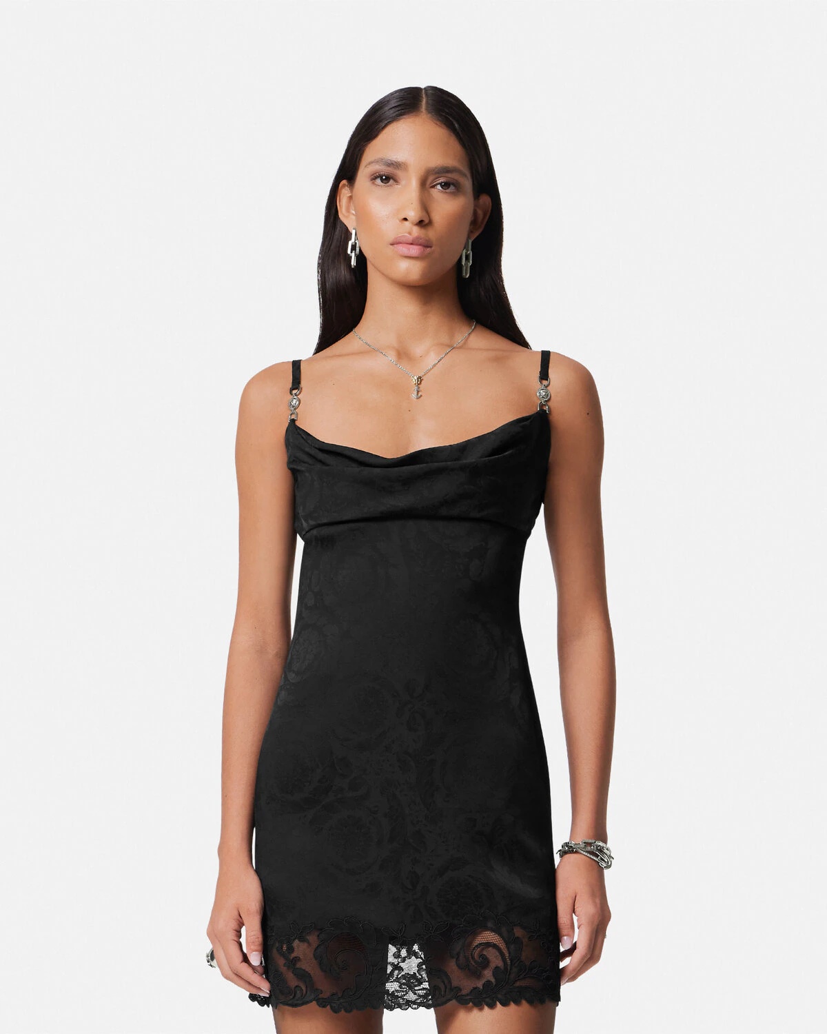 Barocco Lace Cowl Slip Mini Dress - 4