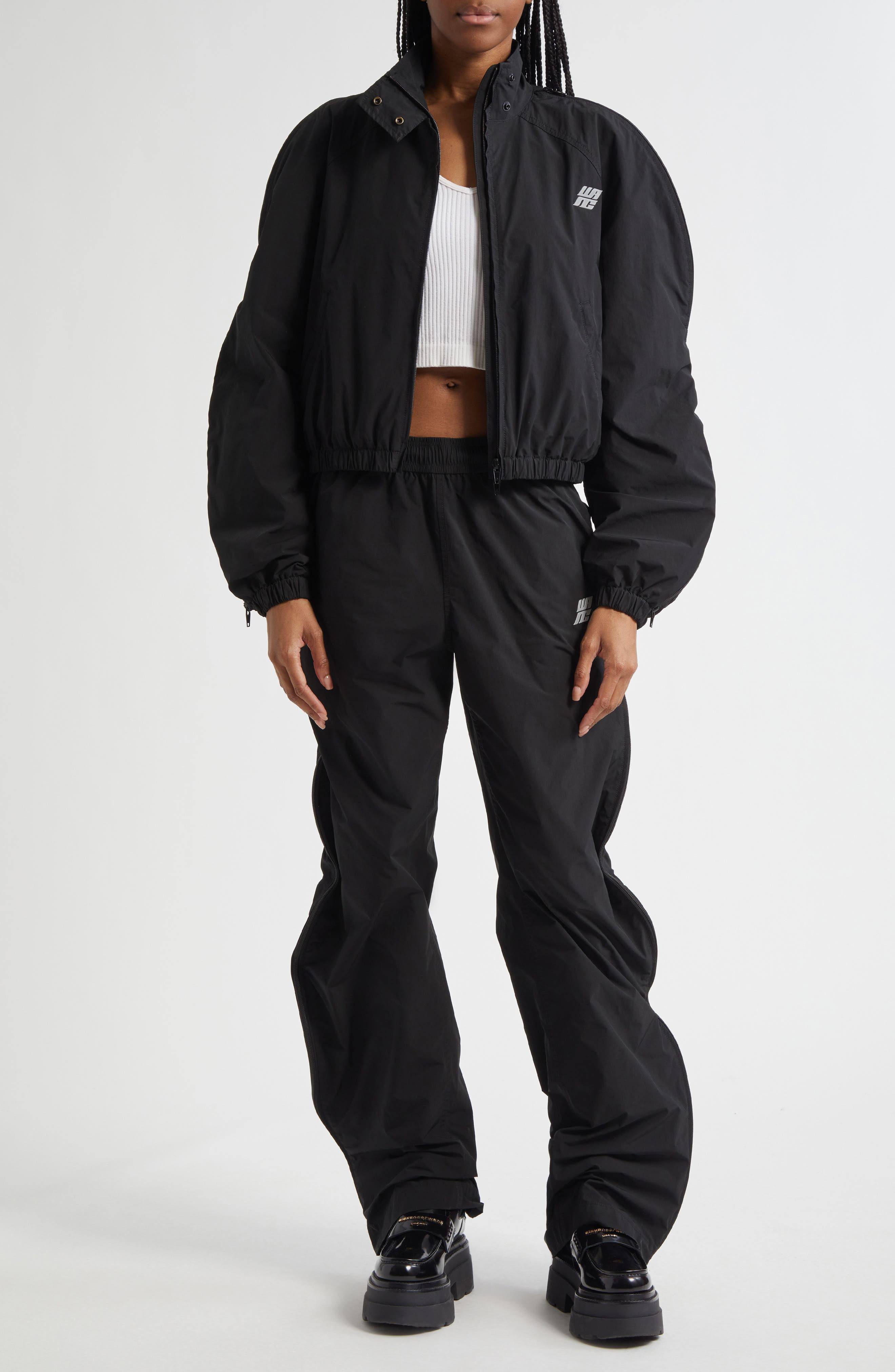 Alexander Wang Zip Sleeve Oversize Crop Track Jacket in Black at Nordstrom - 8