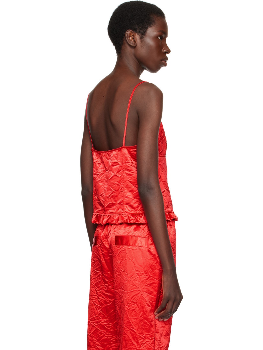 Red Creased Satin Slip Camisole - 3