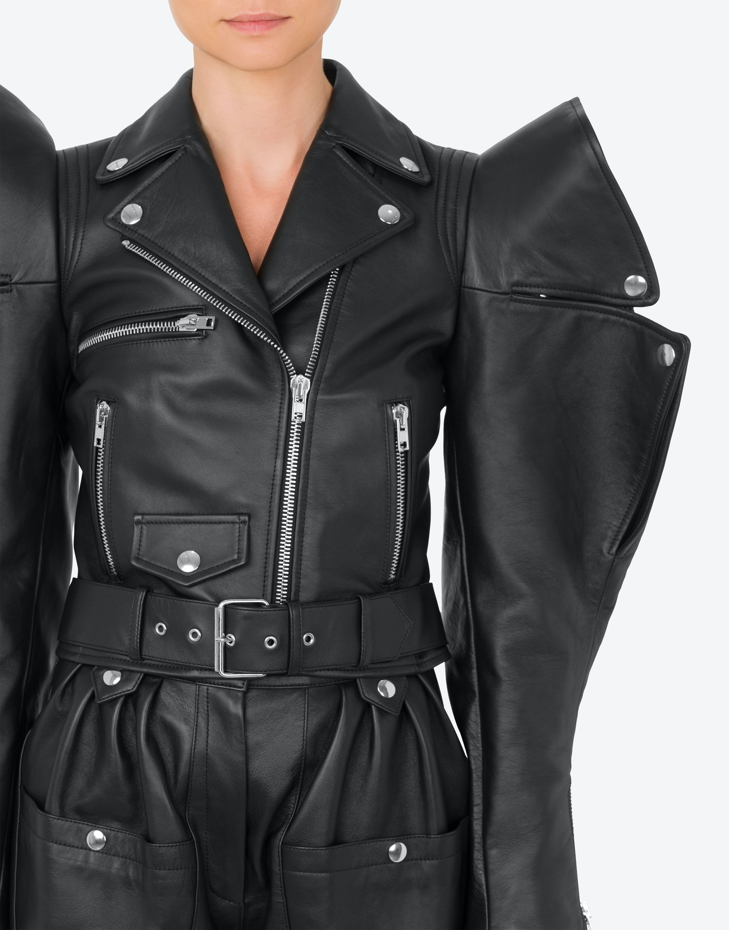NAPPA LEATHER BIKER JACKET WITH SHAPED SLEEVES - 4