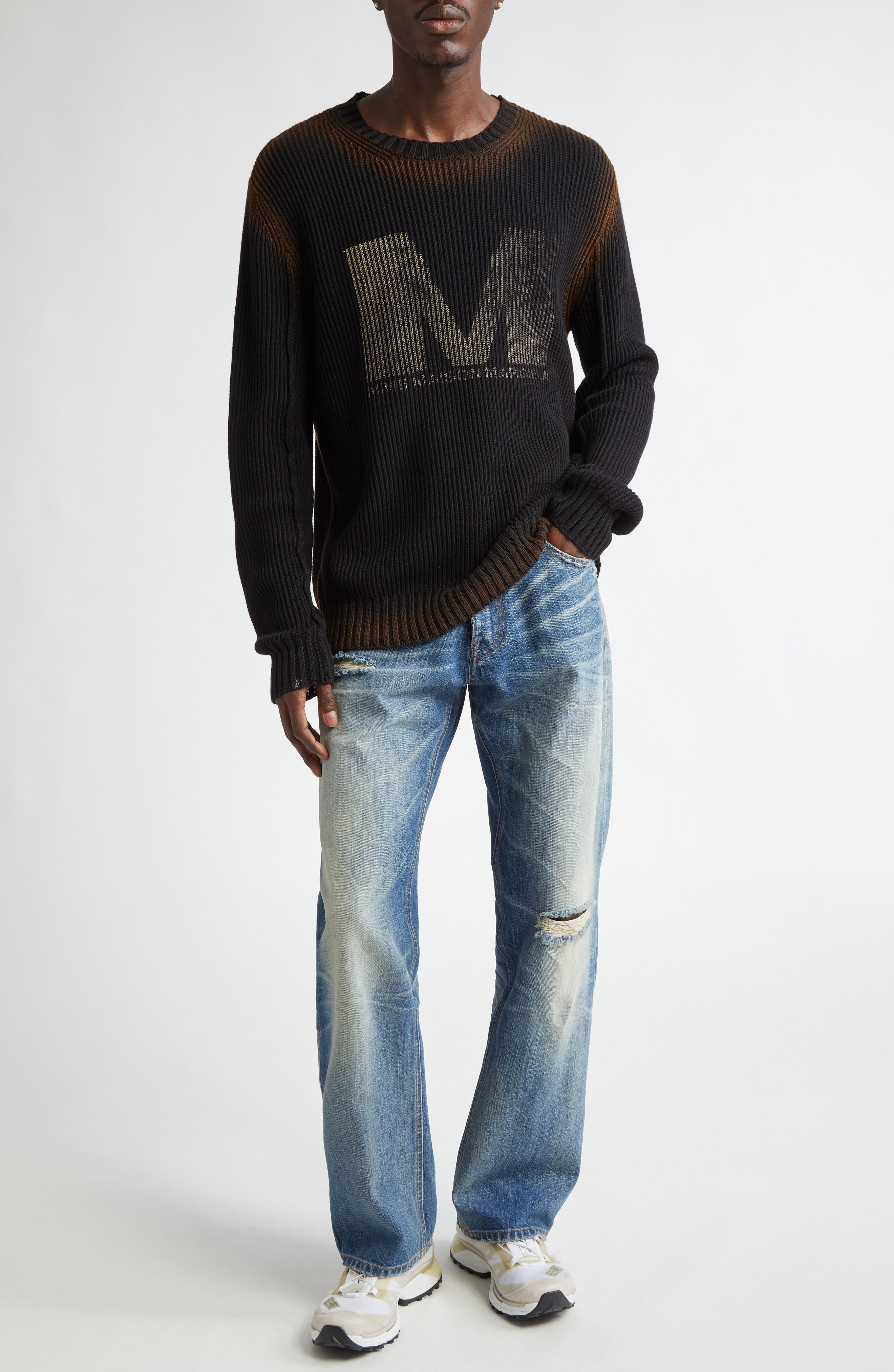 MM6 Maison Margiela Distressed Jeans in Medium Blue at Nordstrom - 1