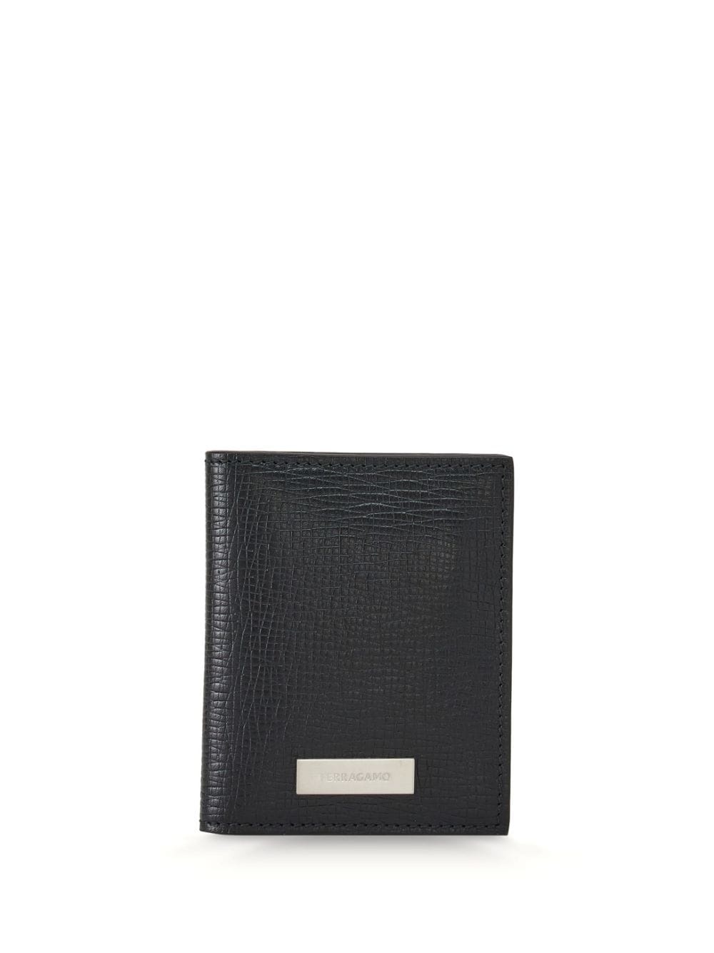 logo-plaque textured leather wallet - 1