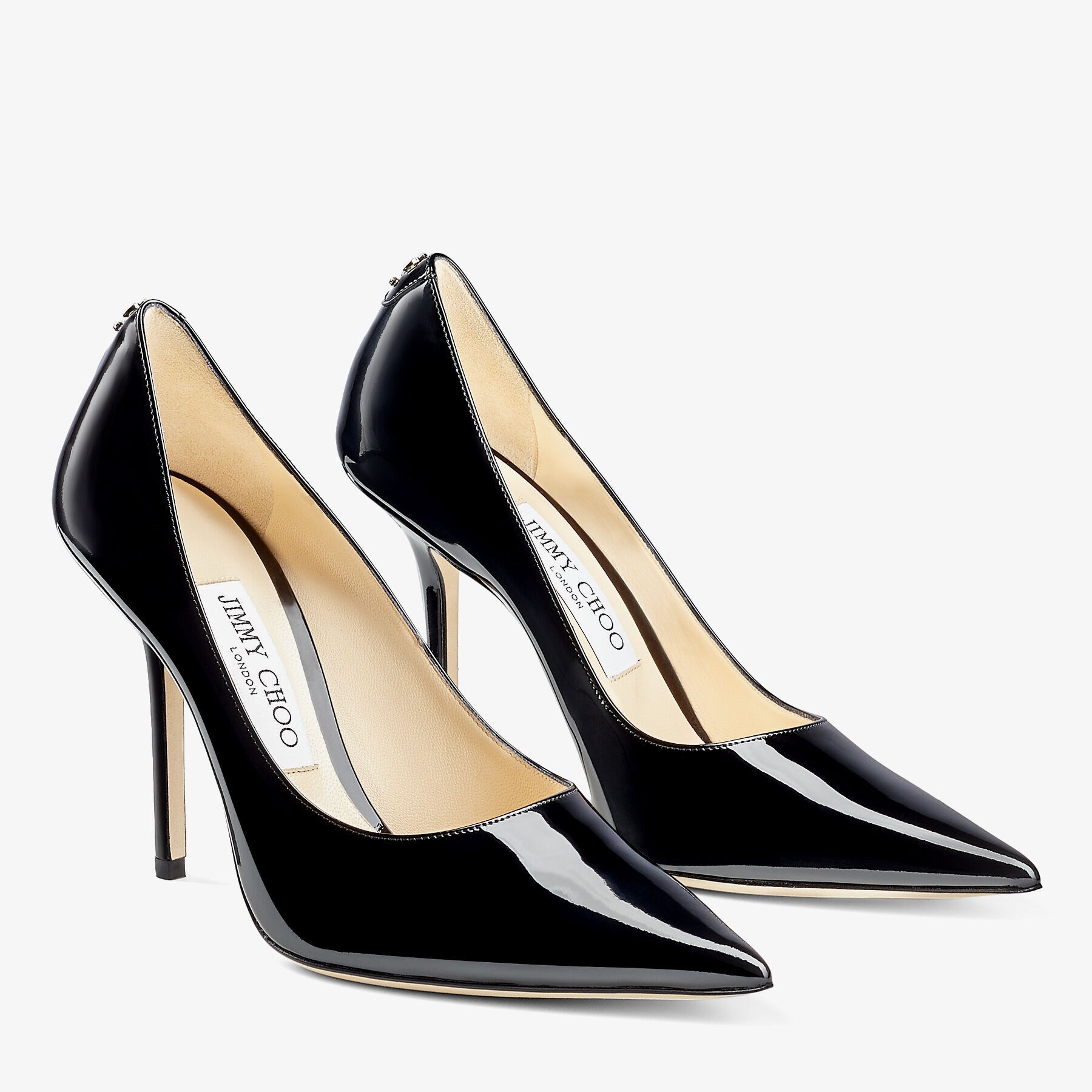 Love 100
Black Patent Leather Pointed-Toe Pumps with JC Emblem - 3