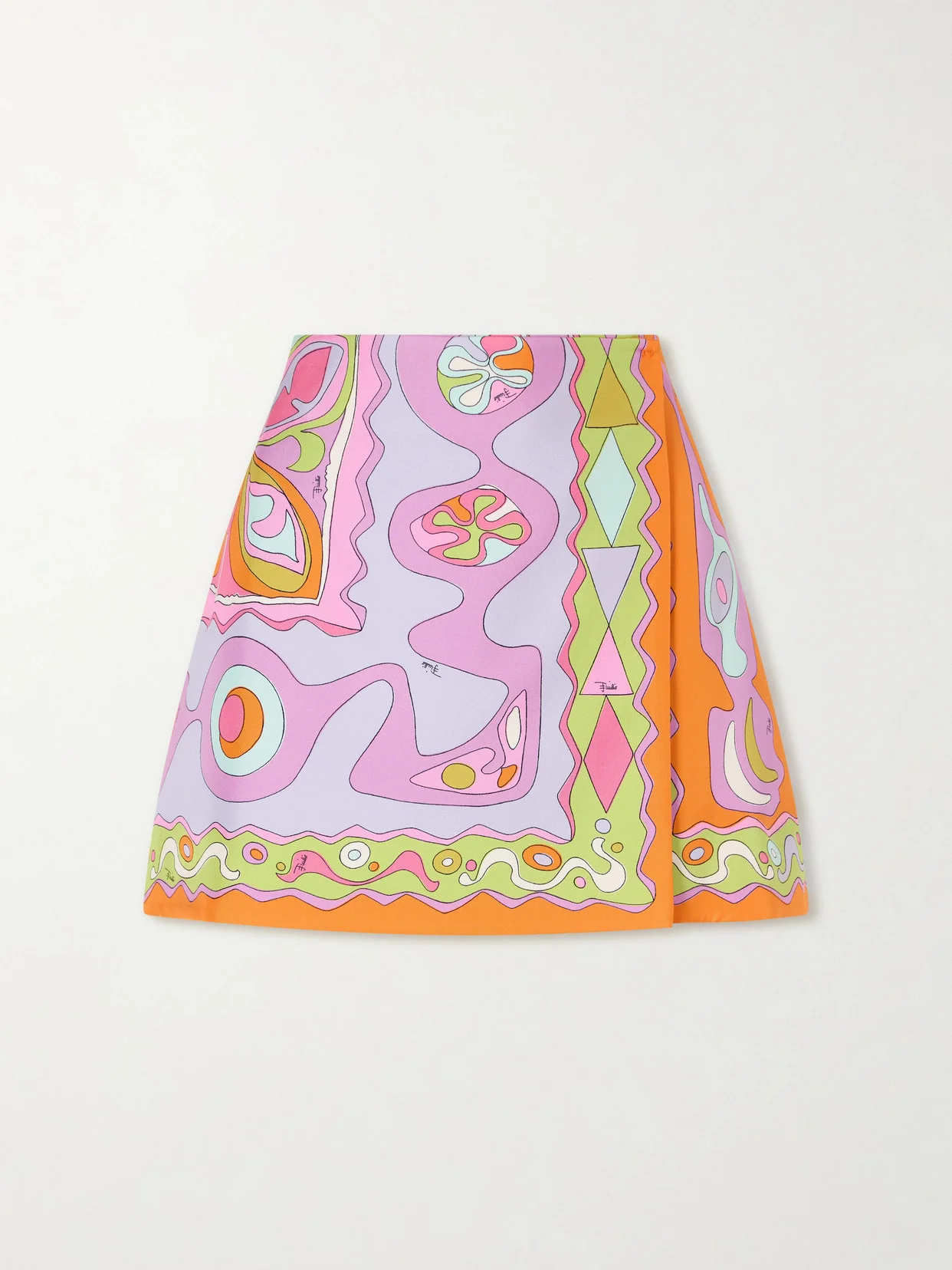 Wrap-effect Printed Silk-twill Mini Skirt - 1