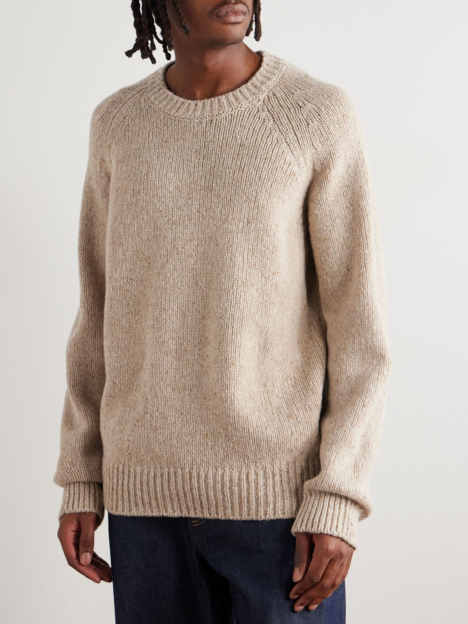 Harris Flecked Merino Wool Sweater Beige - 3
