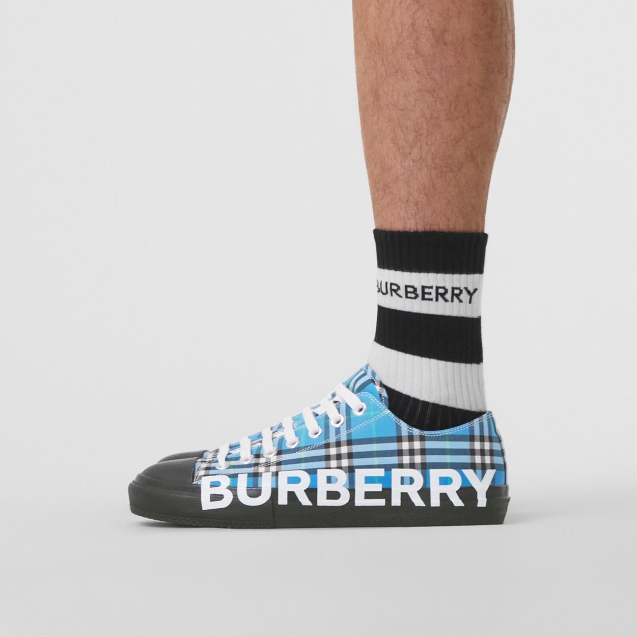 Logo Print Check Cotton Sneakers - 4