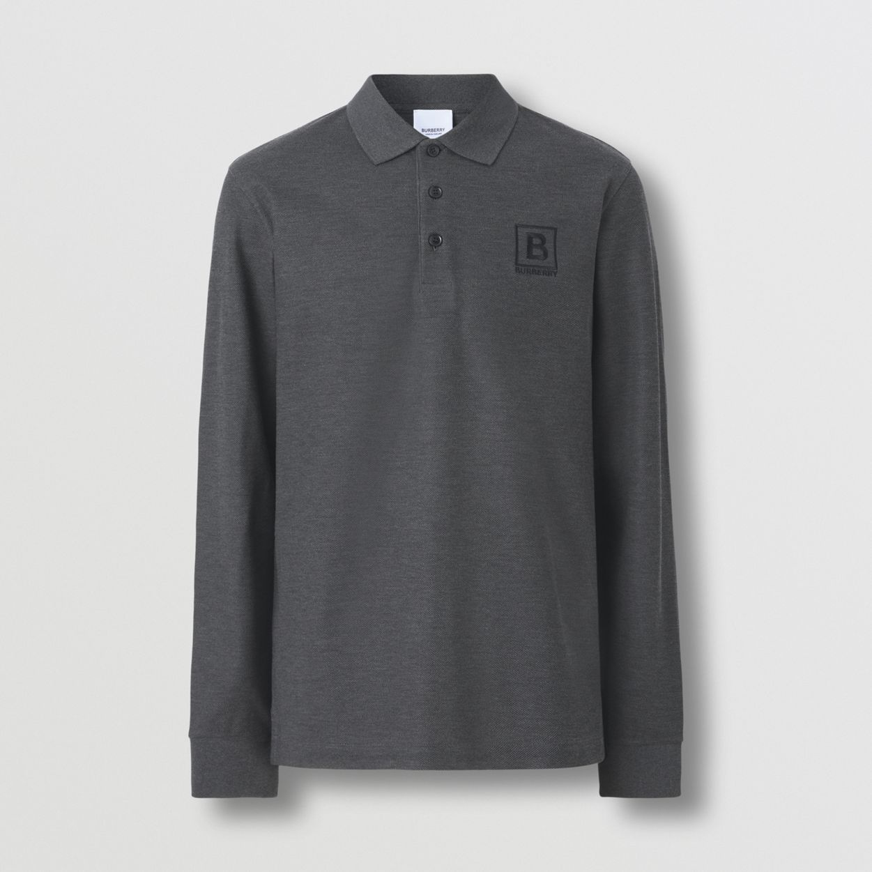 Long-sleeve Letter Graphic Cotton Piqué Polo Shirt - 2