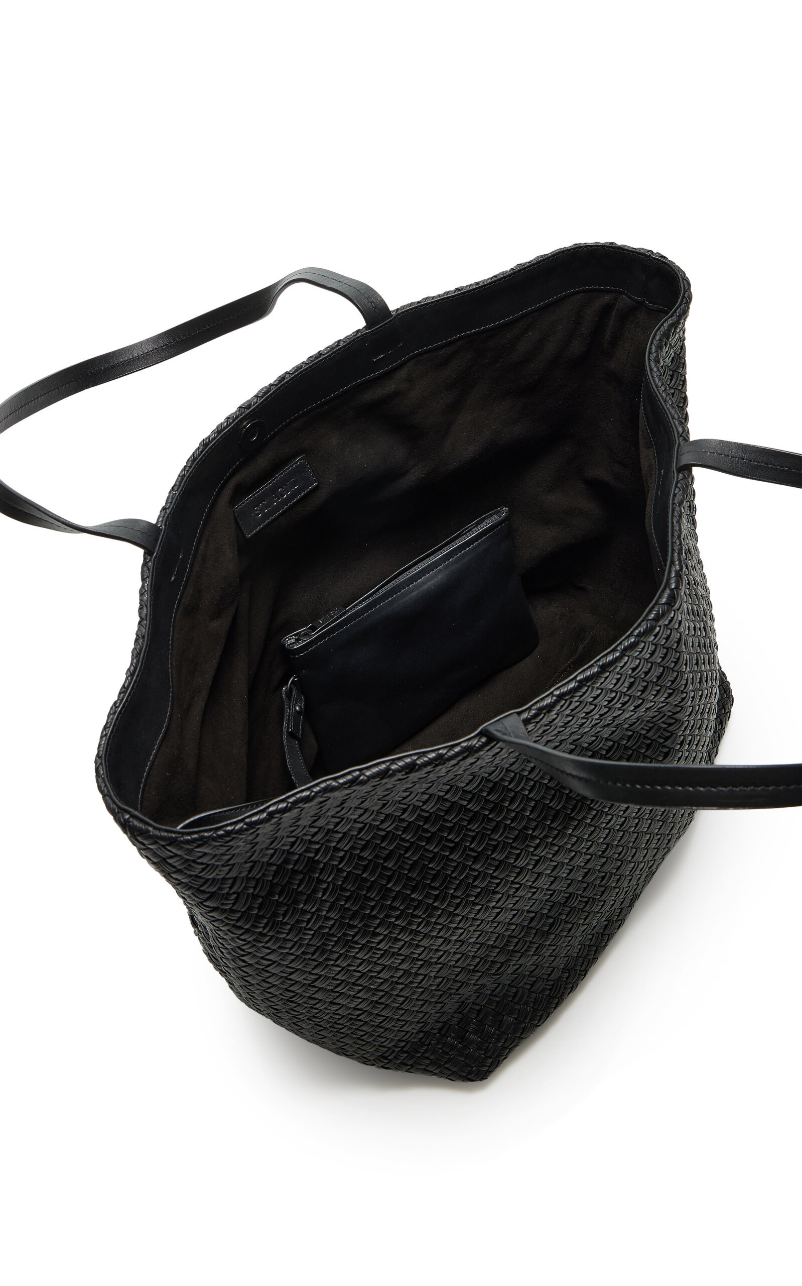 Large Woven Leather Trapeze Bag black - 5