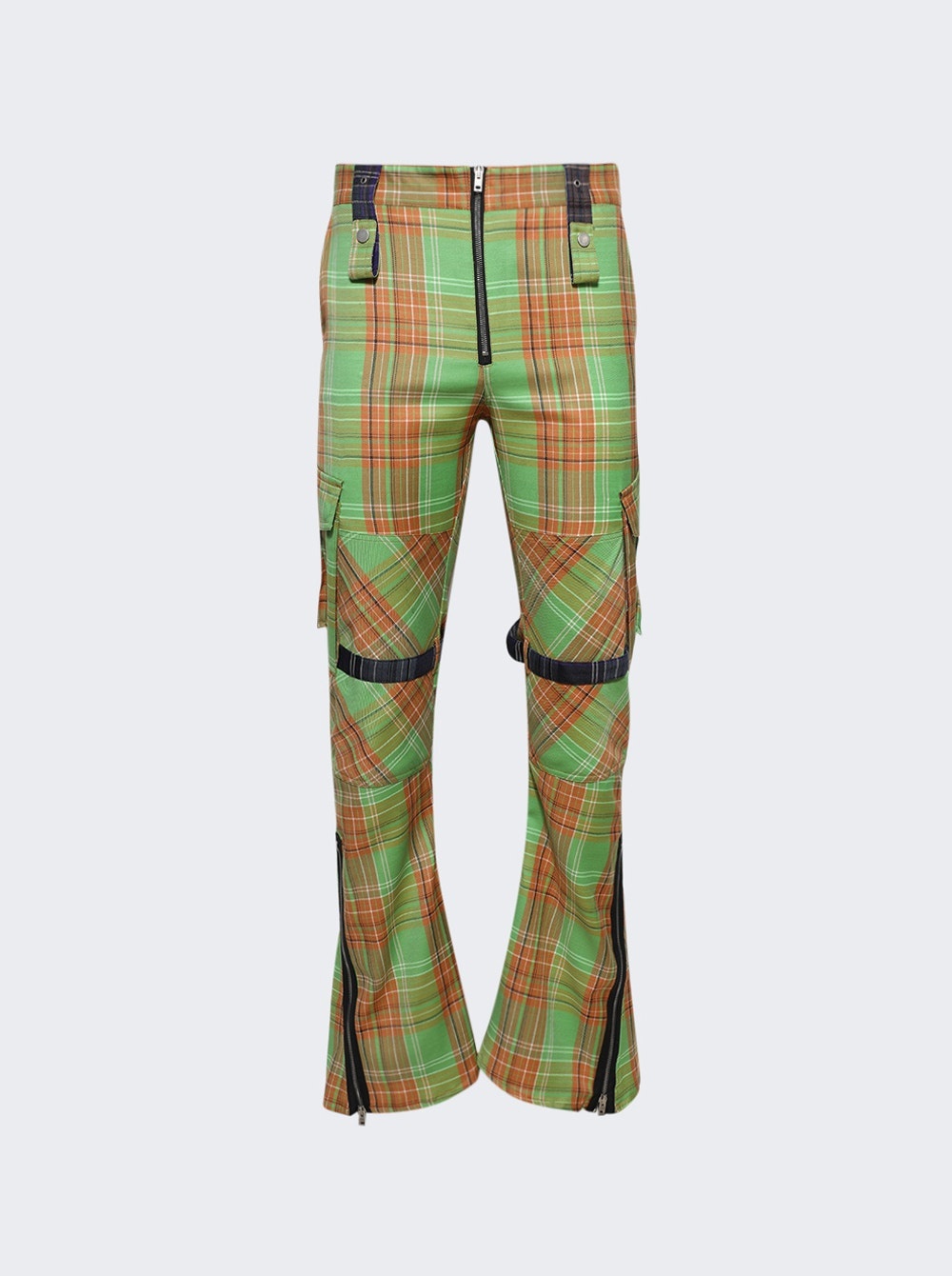 Plaid Cargo Trousers Green - 1