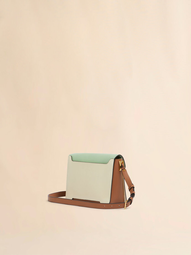 GREEN CREAM E BROWN LEATHER TRUNKAROO MEDIUM SHOULDER BAG 3