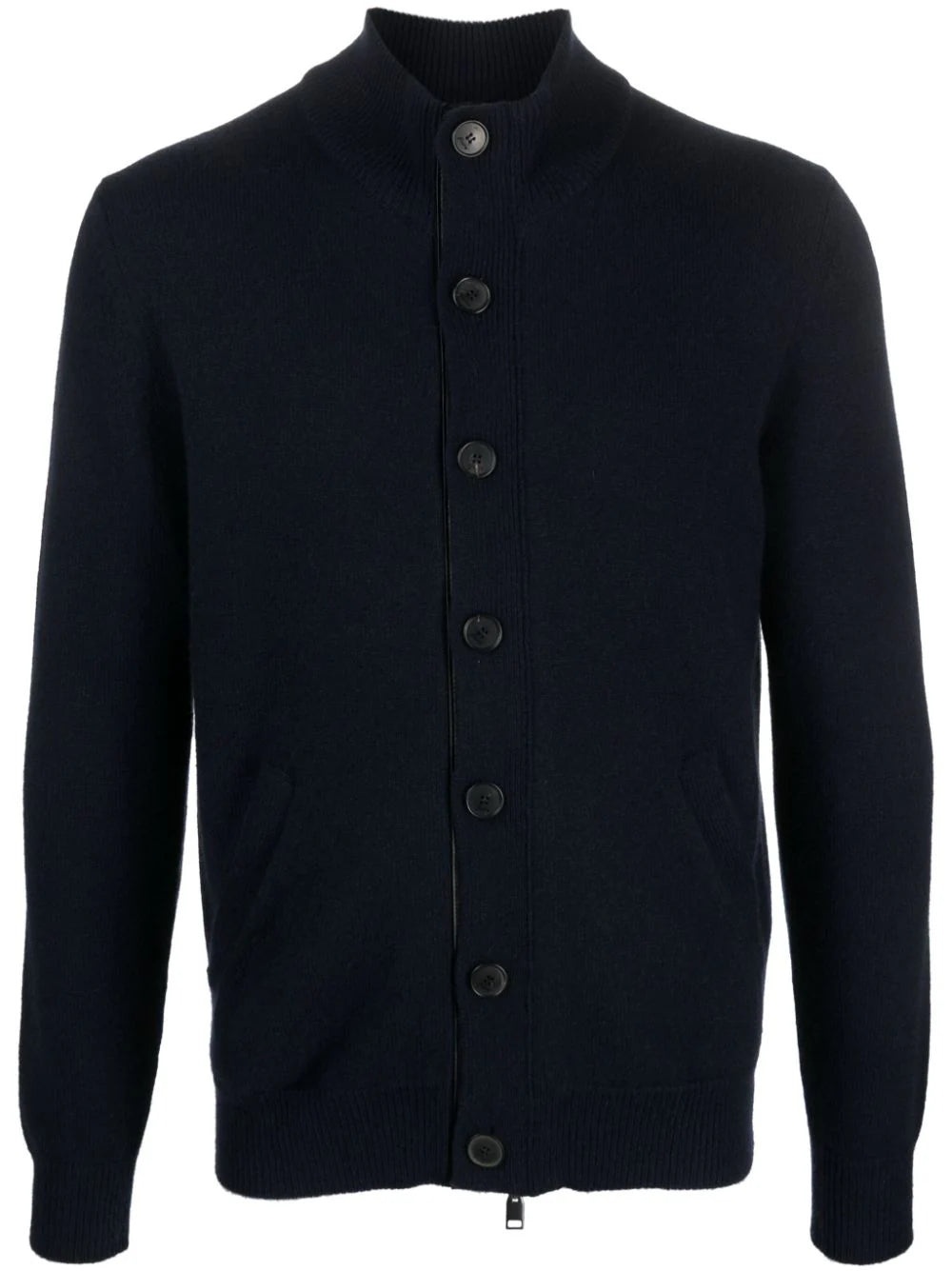 LEATHER-TRIMMED CASHMERE CARDIGAN - 1