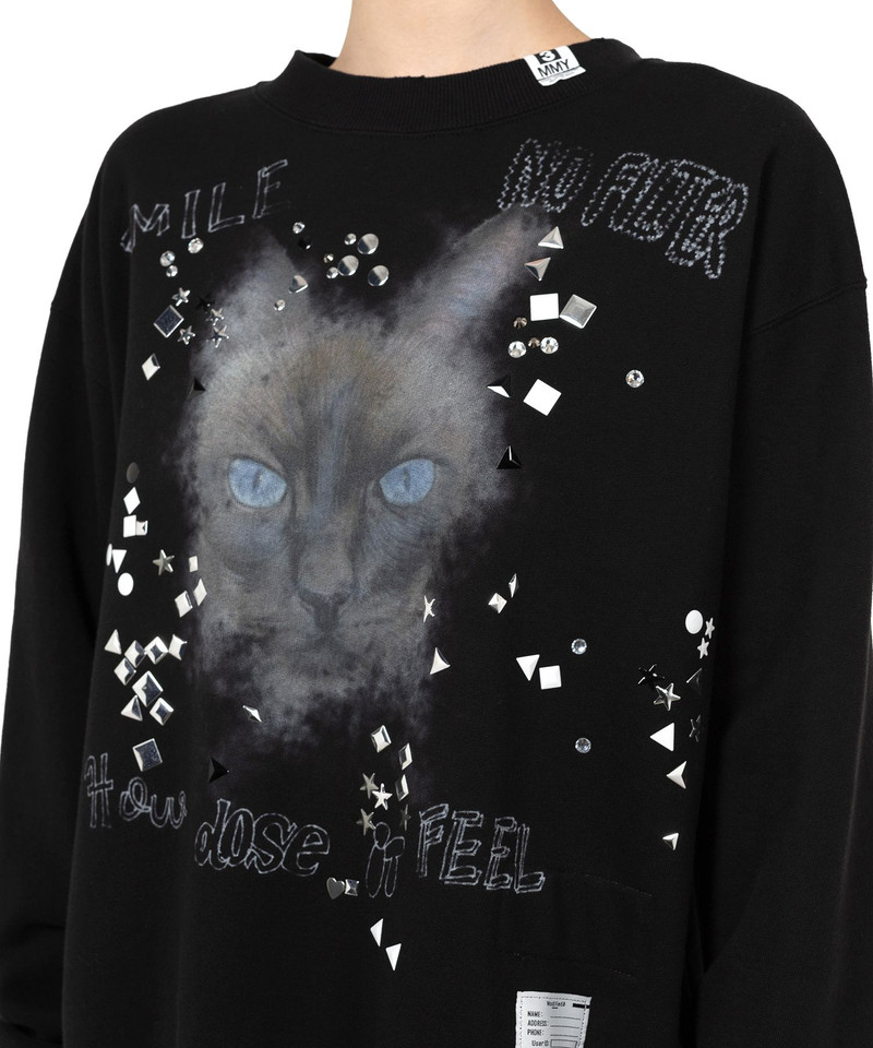 Cat Printed Embellished Distressed Sweatshirt 13