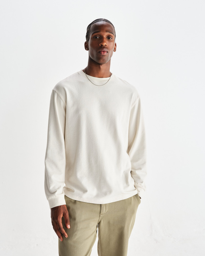 Wax London Hayden - Ecru Textured Organic Cotton Long Sleeve T-Shirt outlook