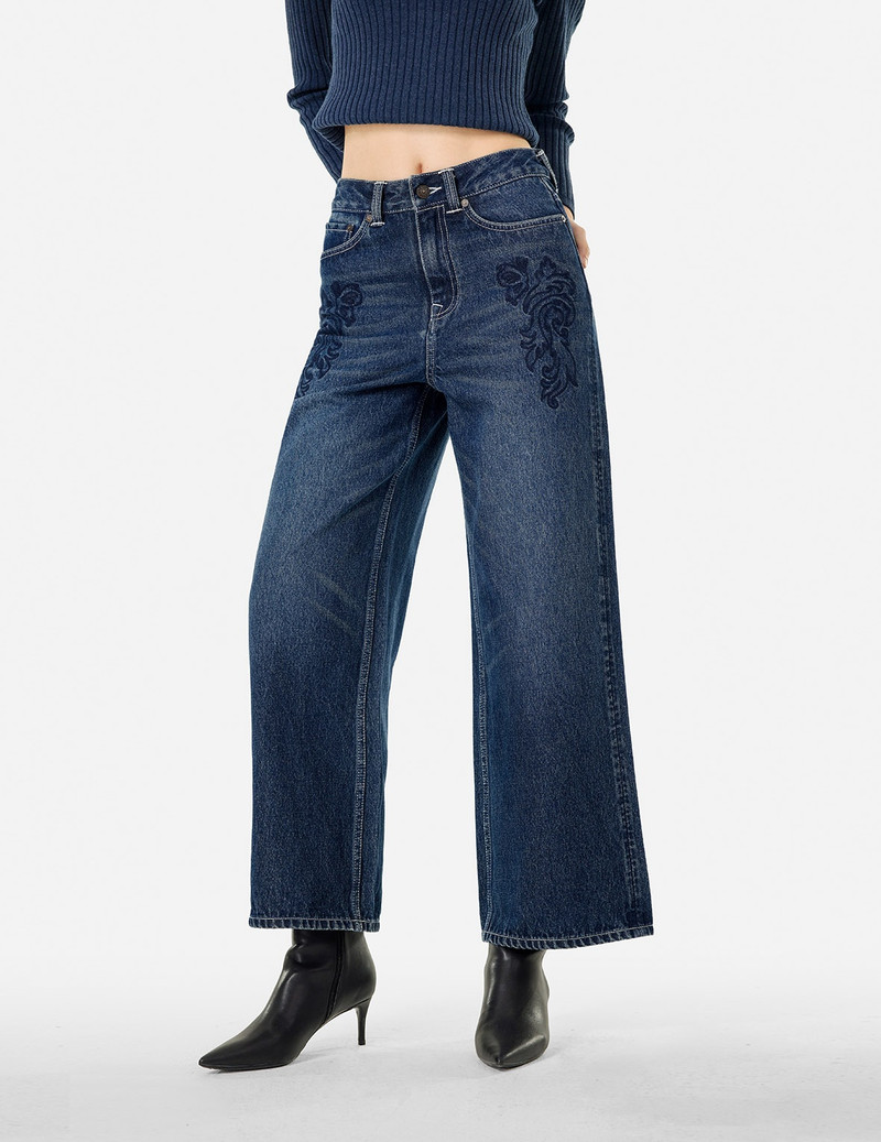 BUTTERFLY AND SEAGULL EMBROIDERY WIDE-LEG JEANS 7