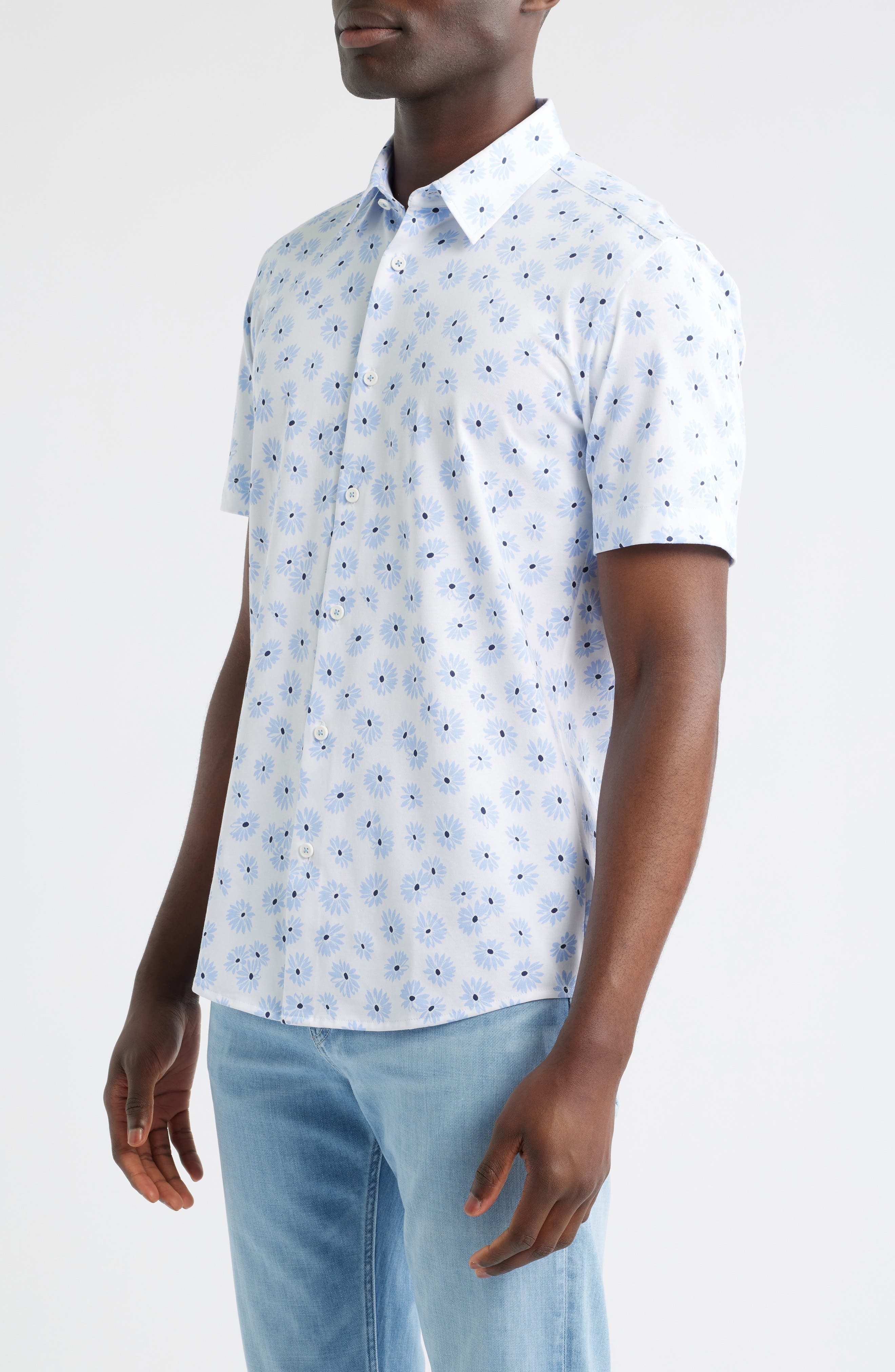 BOSS Roan Ken Floral Short Sleeve Button-Up Shirt in Light Blue at Nordstrom - 4