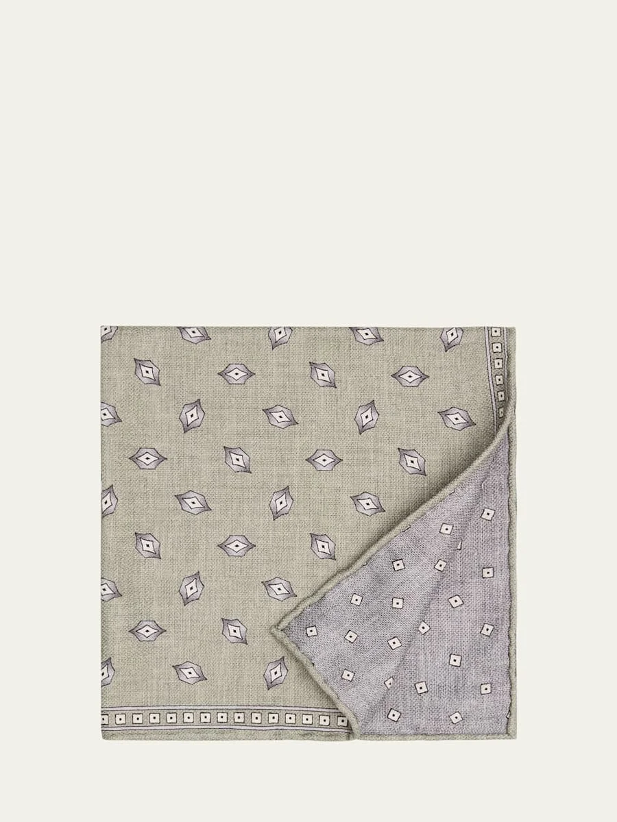 Men's Geometric Leaf-Print Silk Pocket Square - 1