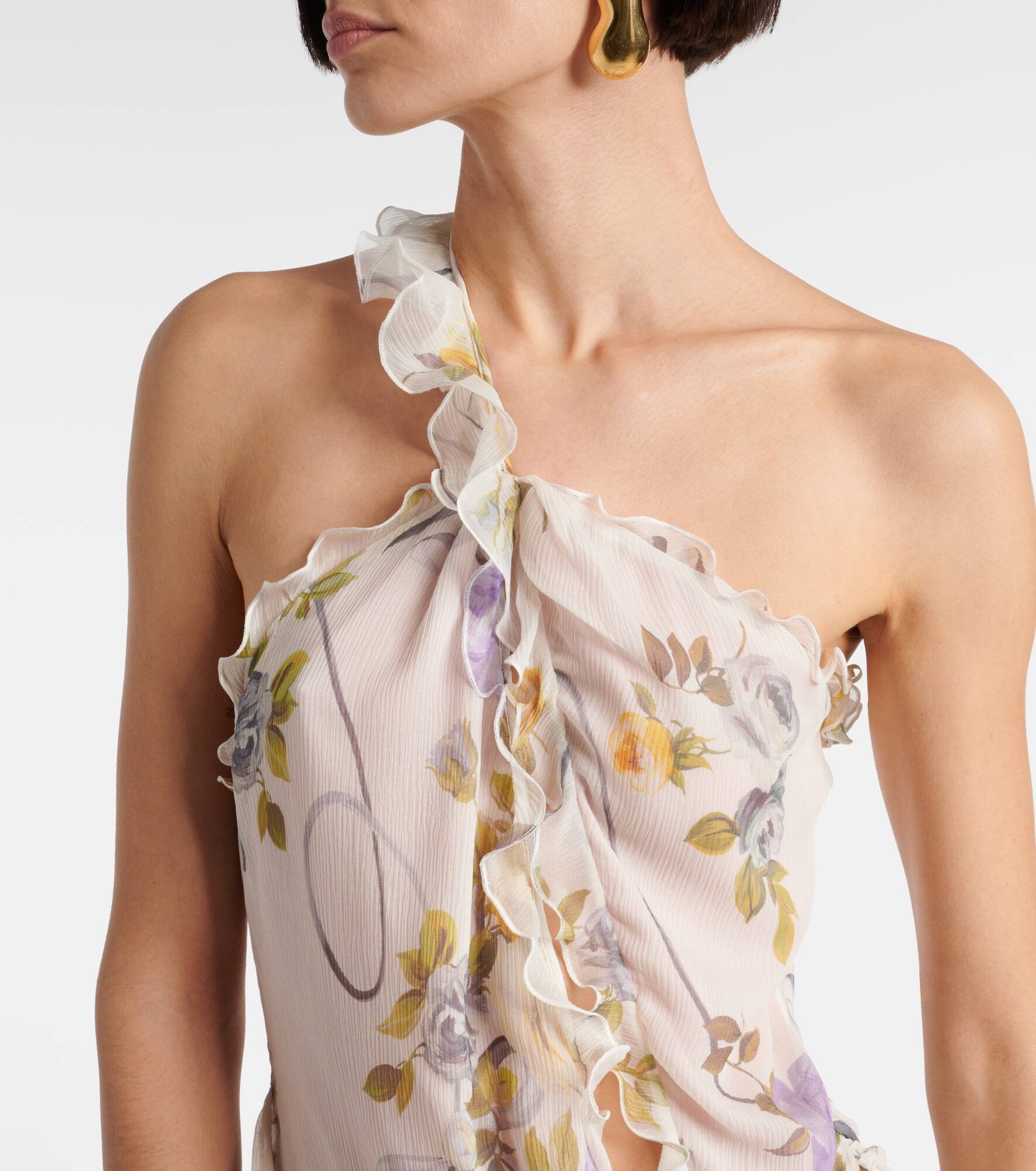 Floral silk creponne maxi dress - 4