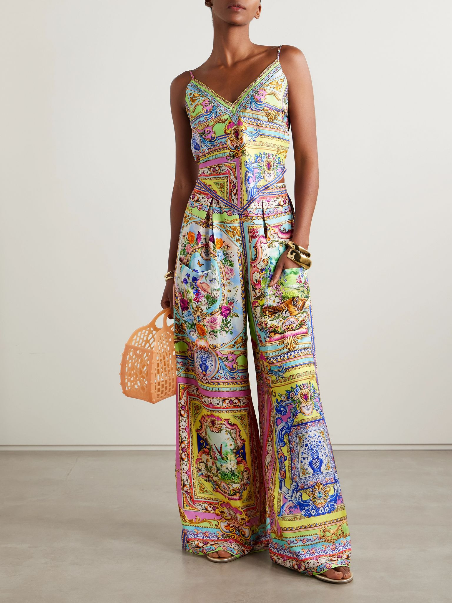Crystal-embellished printed silk-twill camisole Multi - 2