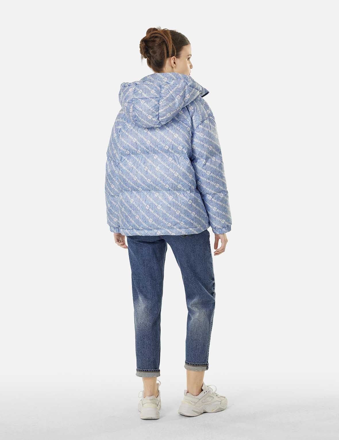 Allover Slogan and Kamon Print Fashion Fit Down Jacket with Detachable Hood - 4