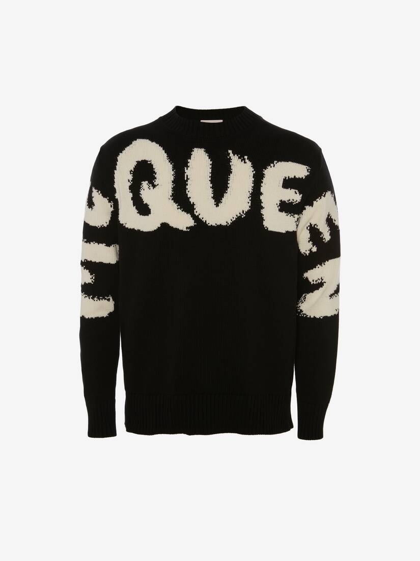 Mcqueen Graffiti Knit Jumper in Black/ivory - 1