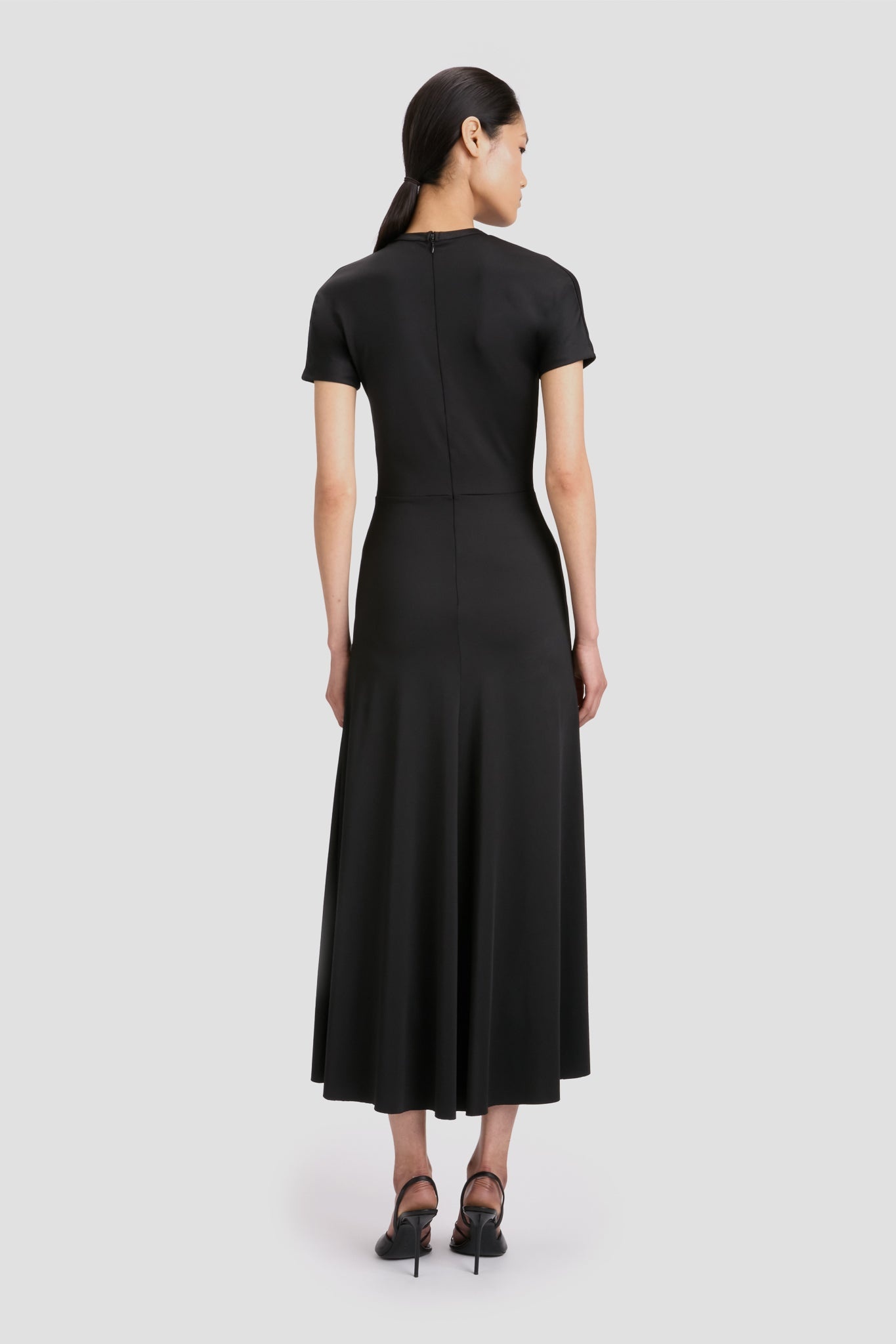 Gathered Waist T-Shirt Midi Dress In Black - 4