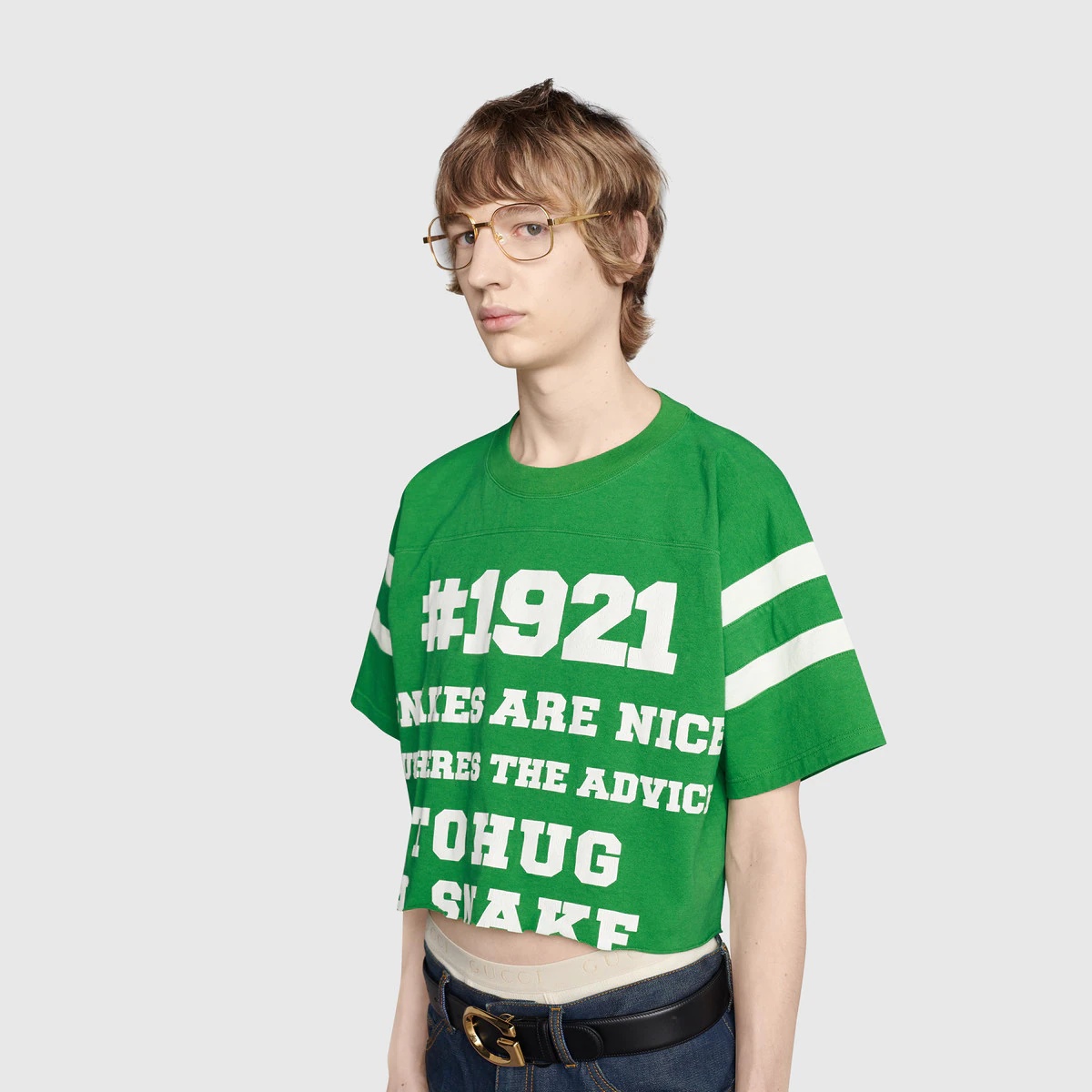 Cropped T-shirt with Gucci 1921 'To Hug a Snake' print - 8