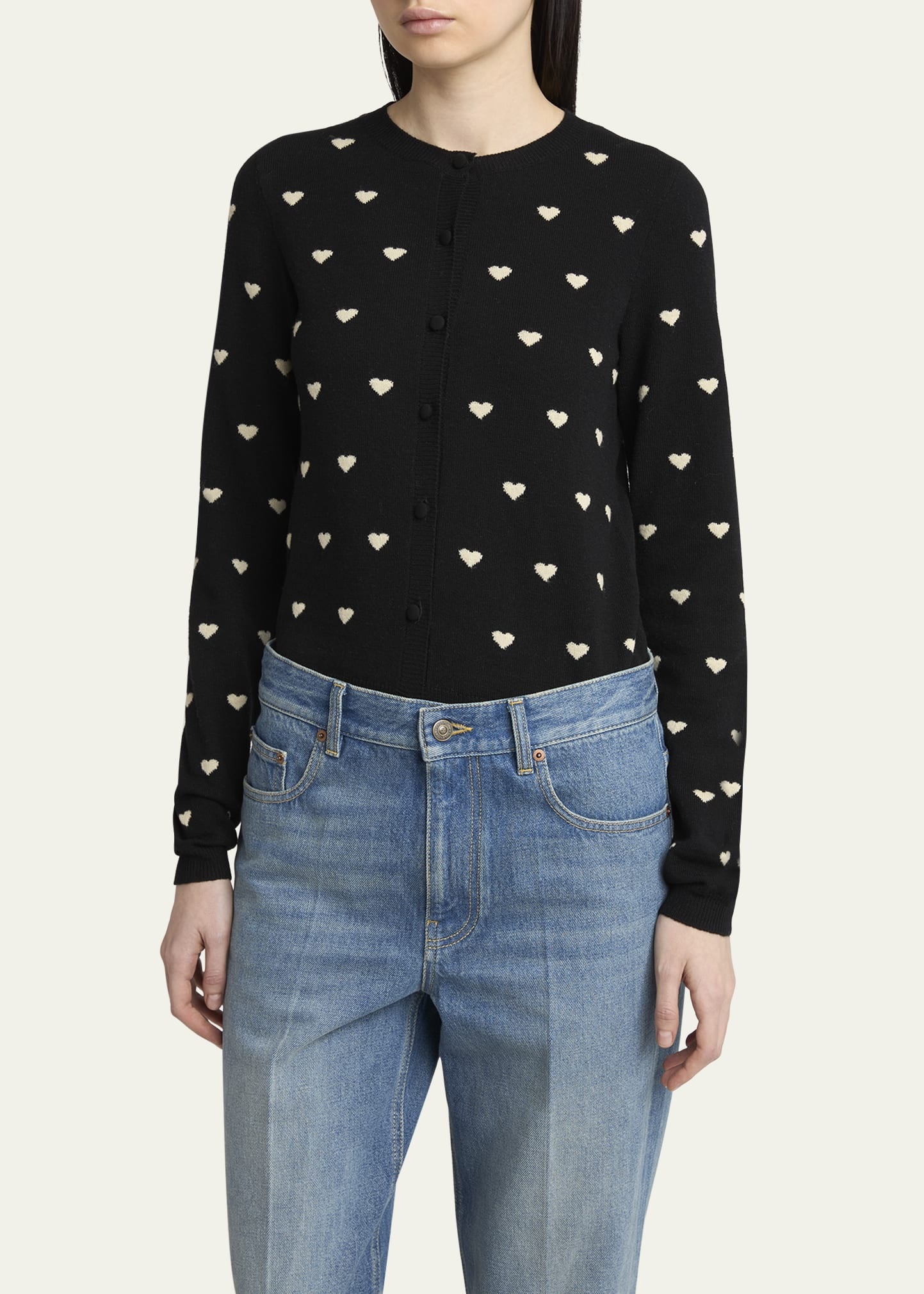 Jacquard Hearts Wool-Cashmere Cardigan - 4