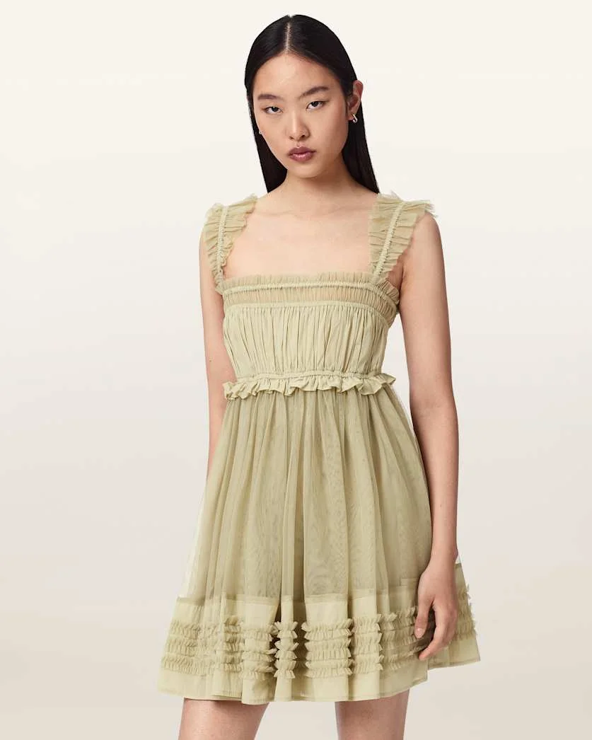 ANGELA GATHERED FRILL MINI DRESS - 1