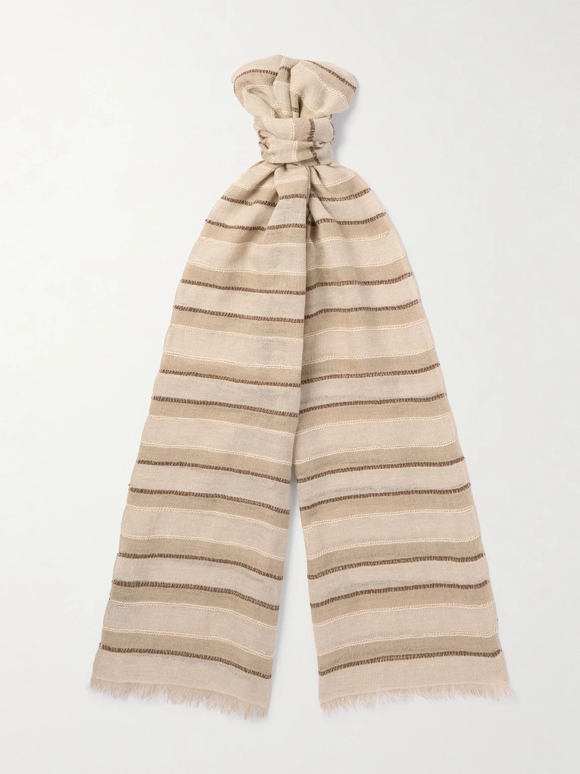 Nakaumi Frayed Striped Silk, Linen and Cotton-Blend Scarf - 1