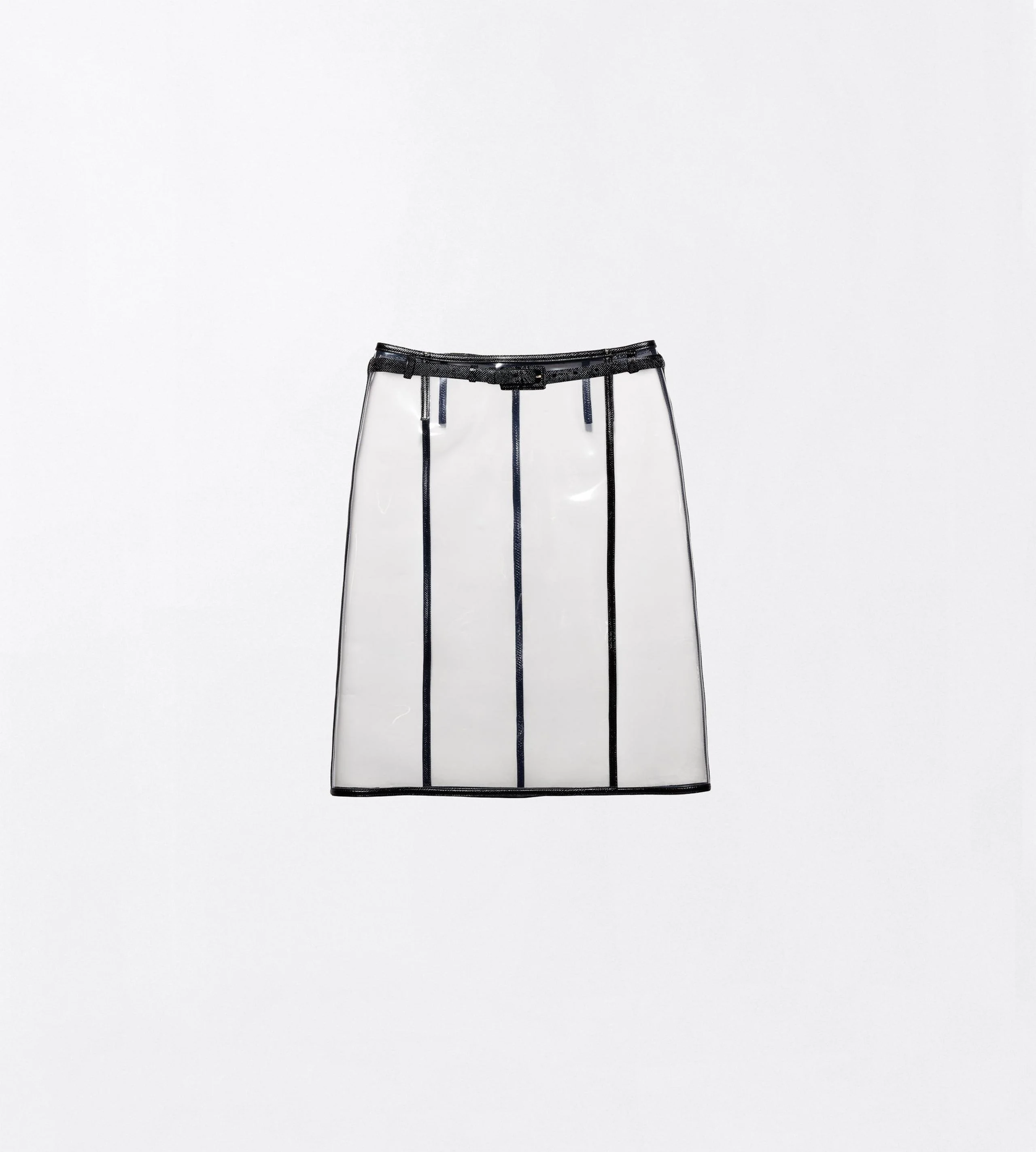 GLASS-EFFECT TECHNICAL FABRIC AND LEATHER LOW WAISTED SKIRT - 1