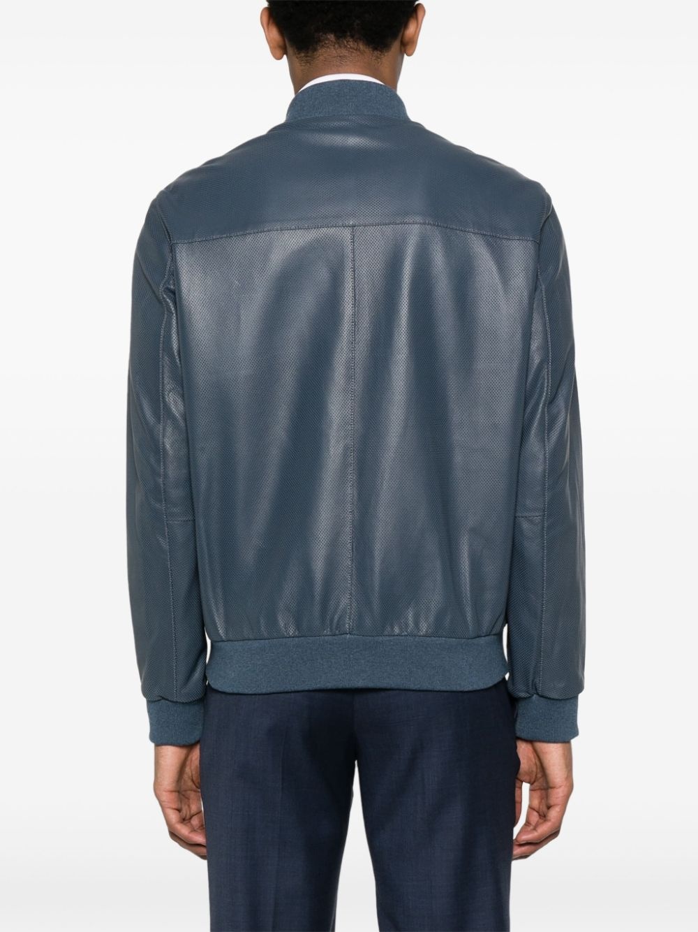 perforated leather bomber jacket - 4