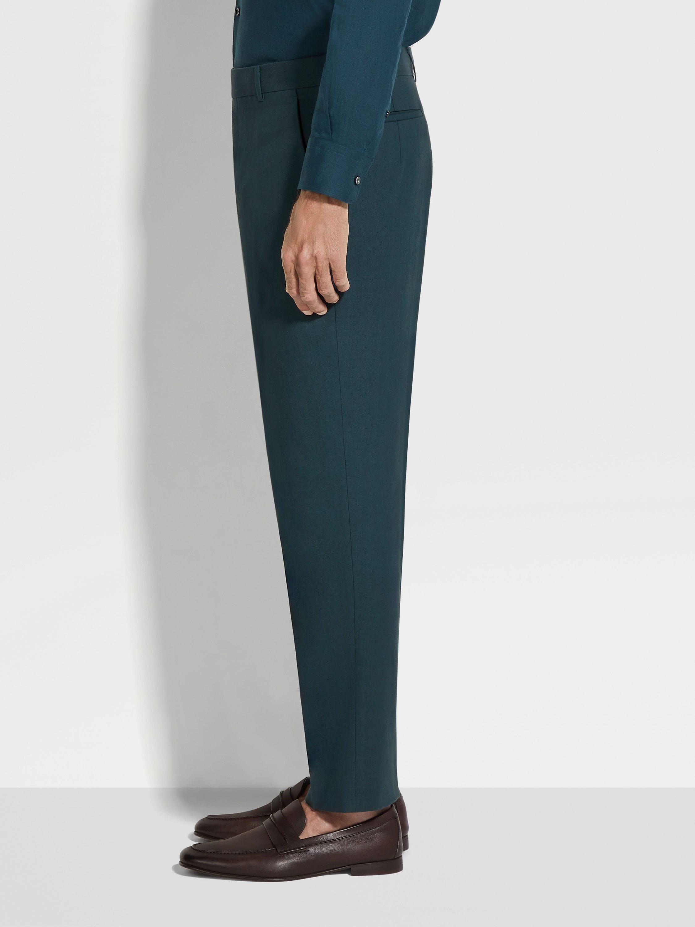 DARK TEAL BLUE OASI LINO PANTS - 4