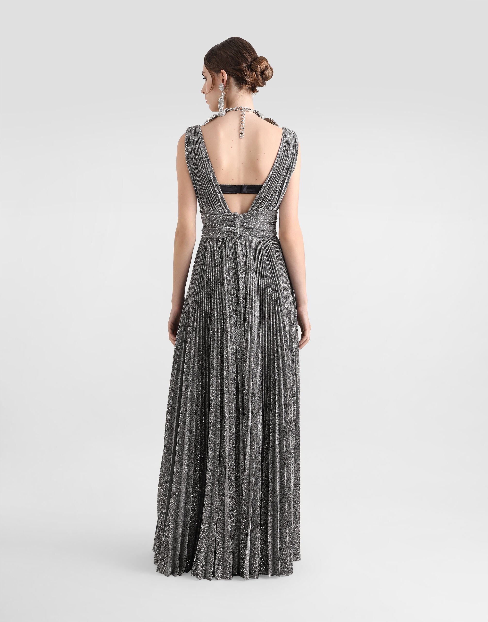 Long pleated dress with micro-sequin embellishment - 3