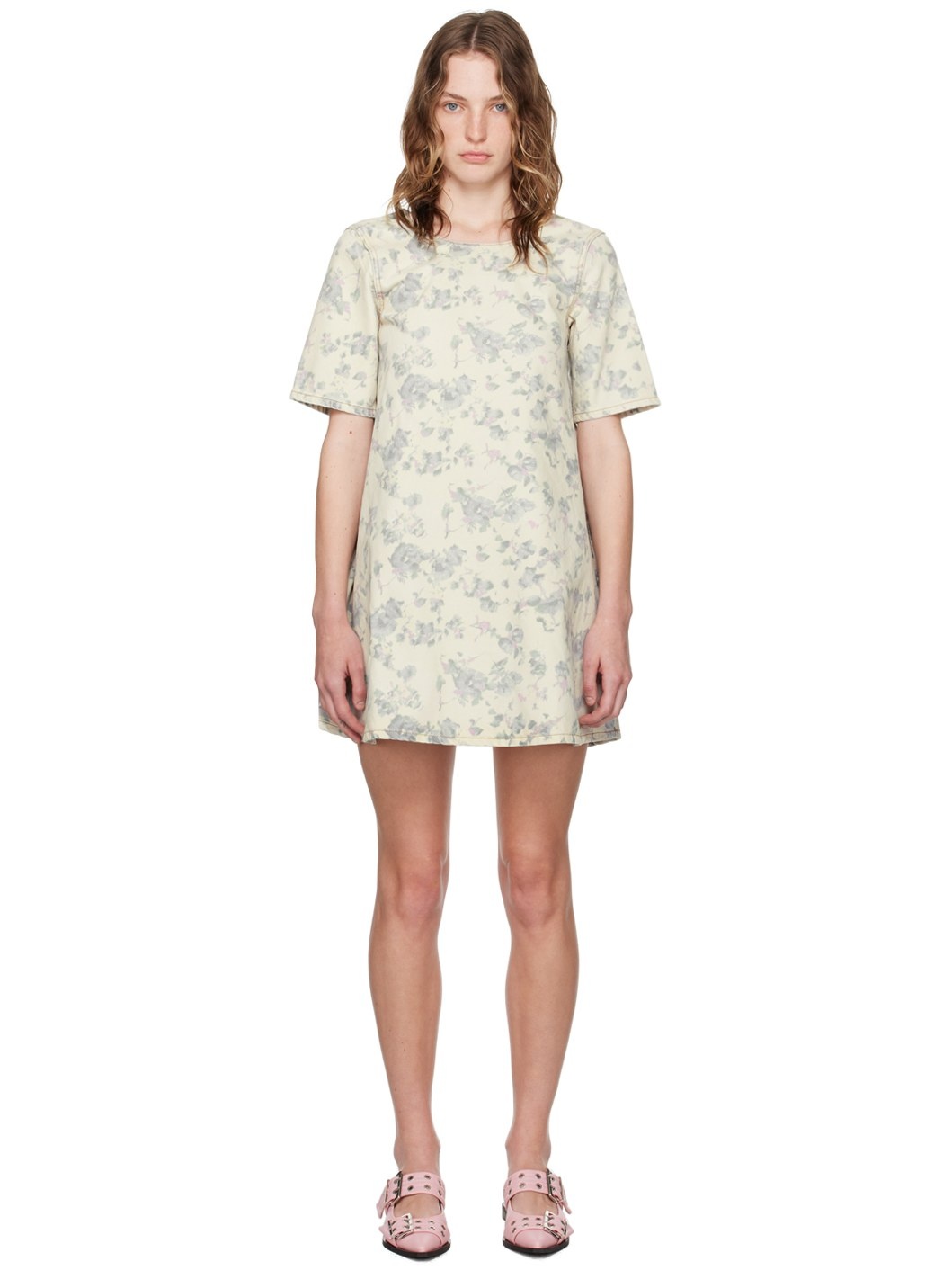 Off-White Floral Denim Minidress - 1