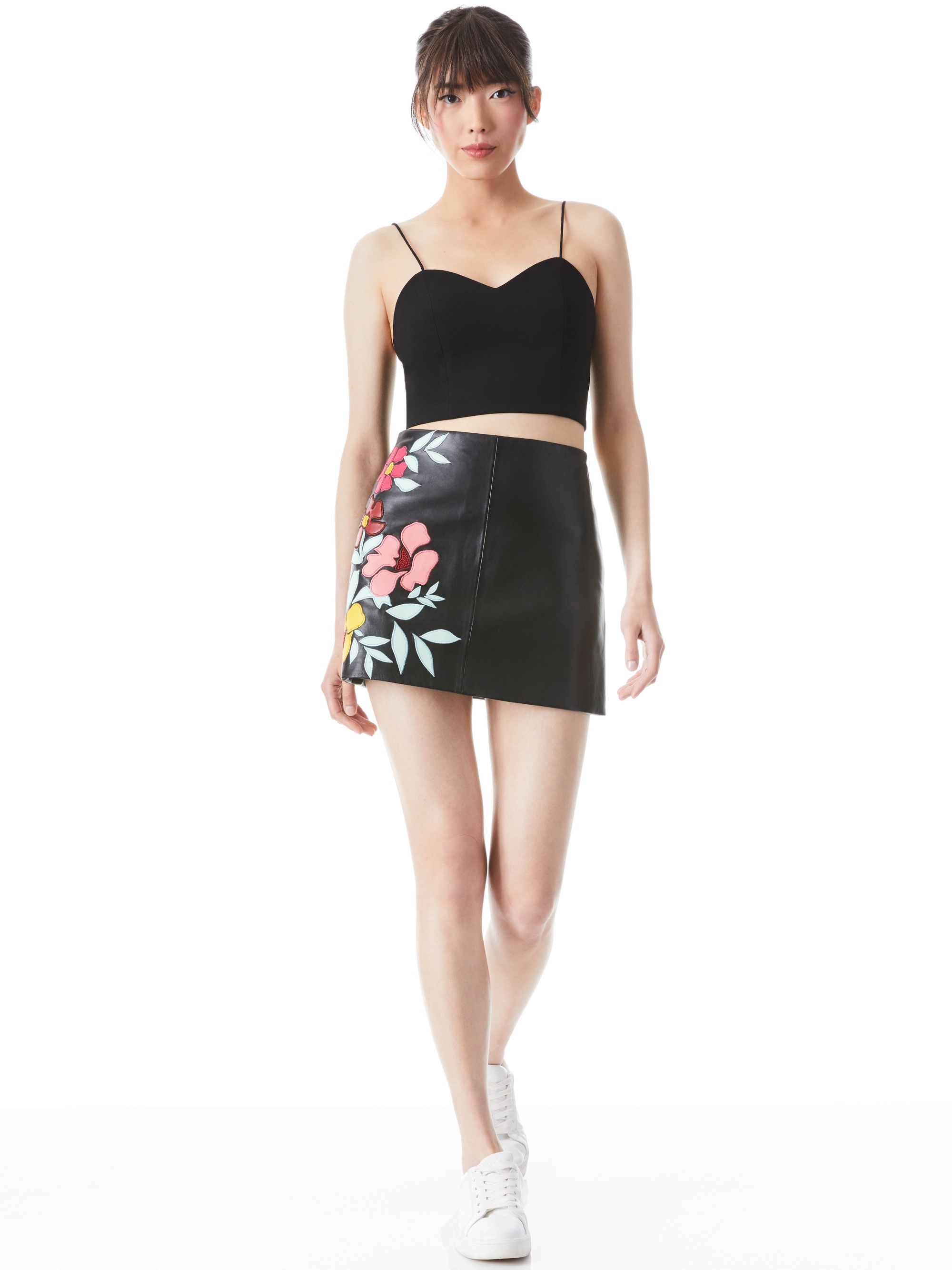 RILEY A-LINE EMBROIDERED VEGAN LEATHER SKIRT - 4