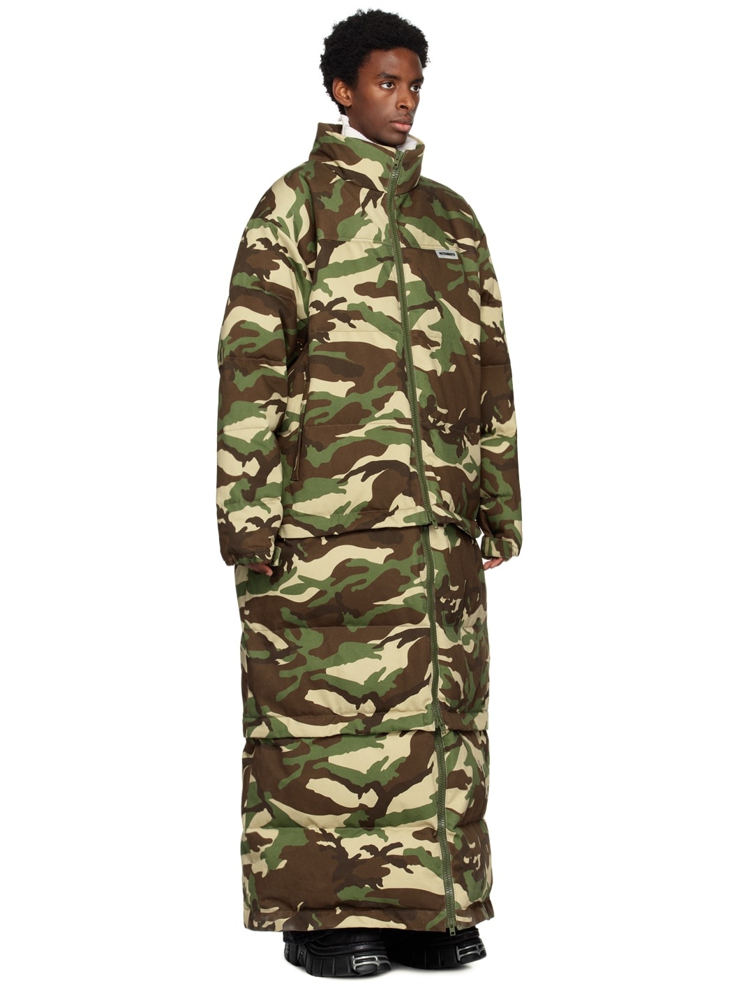 Khaki Paneled Down Coat - 2