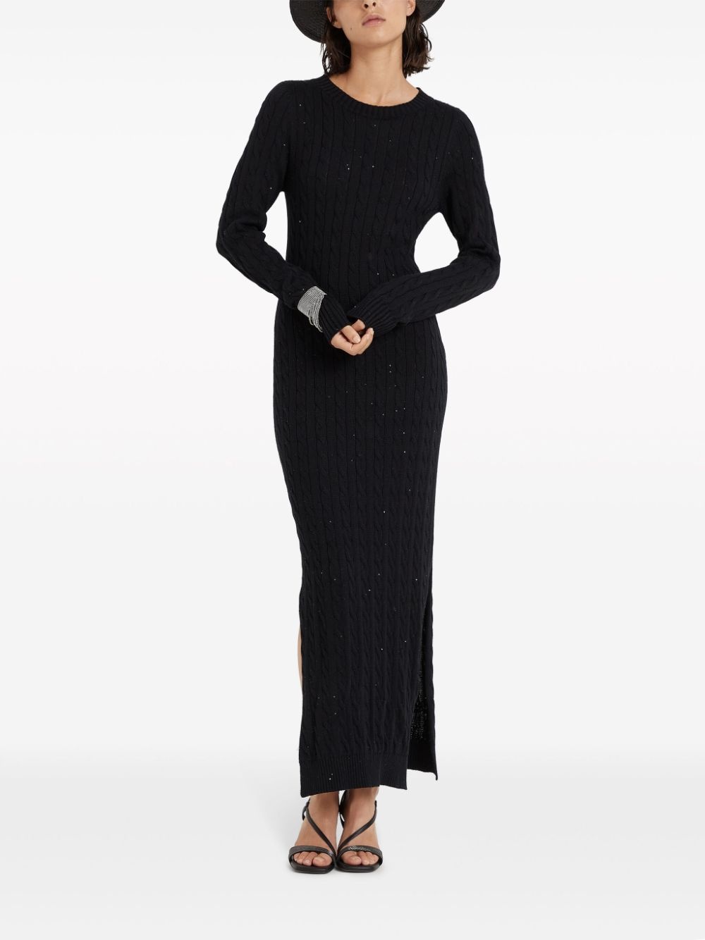 sequin-embellished cable-knit dress - 2