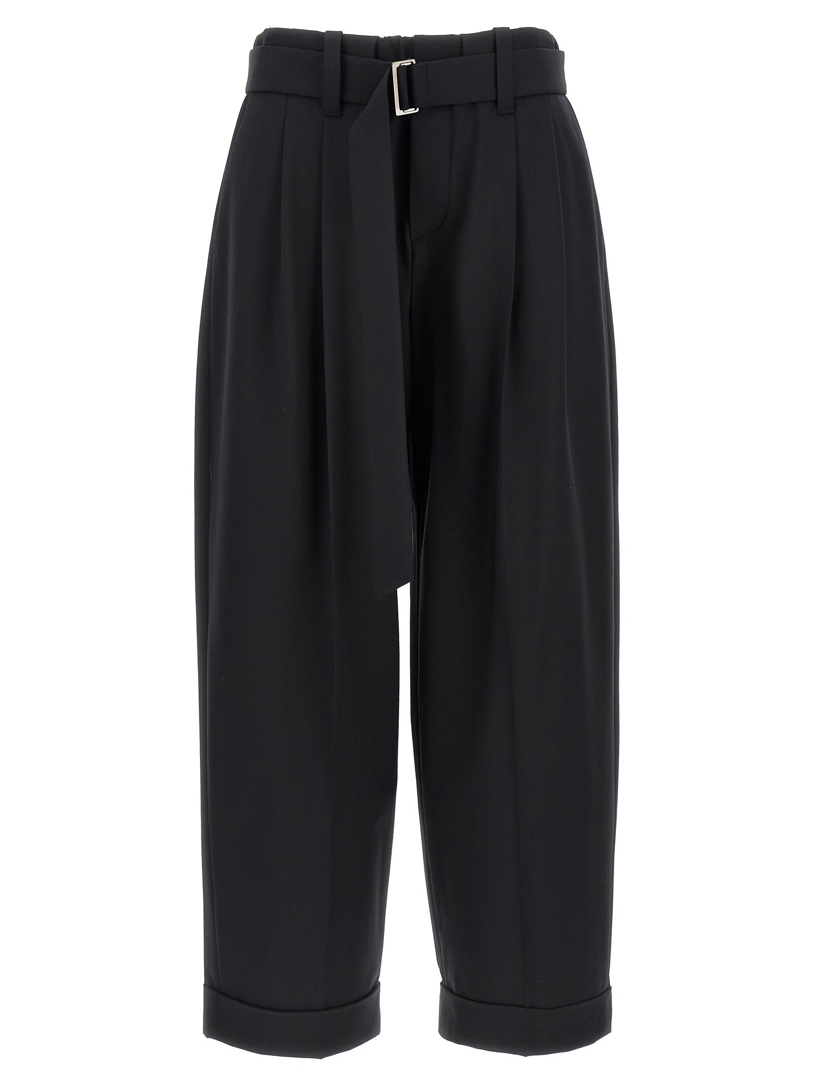 Belt Wool Pants Black - 1