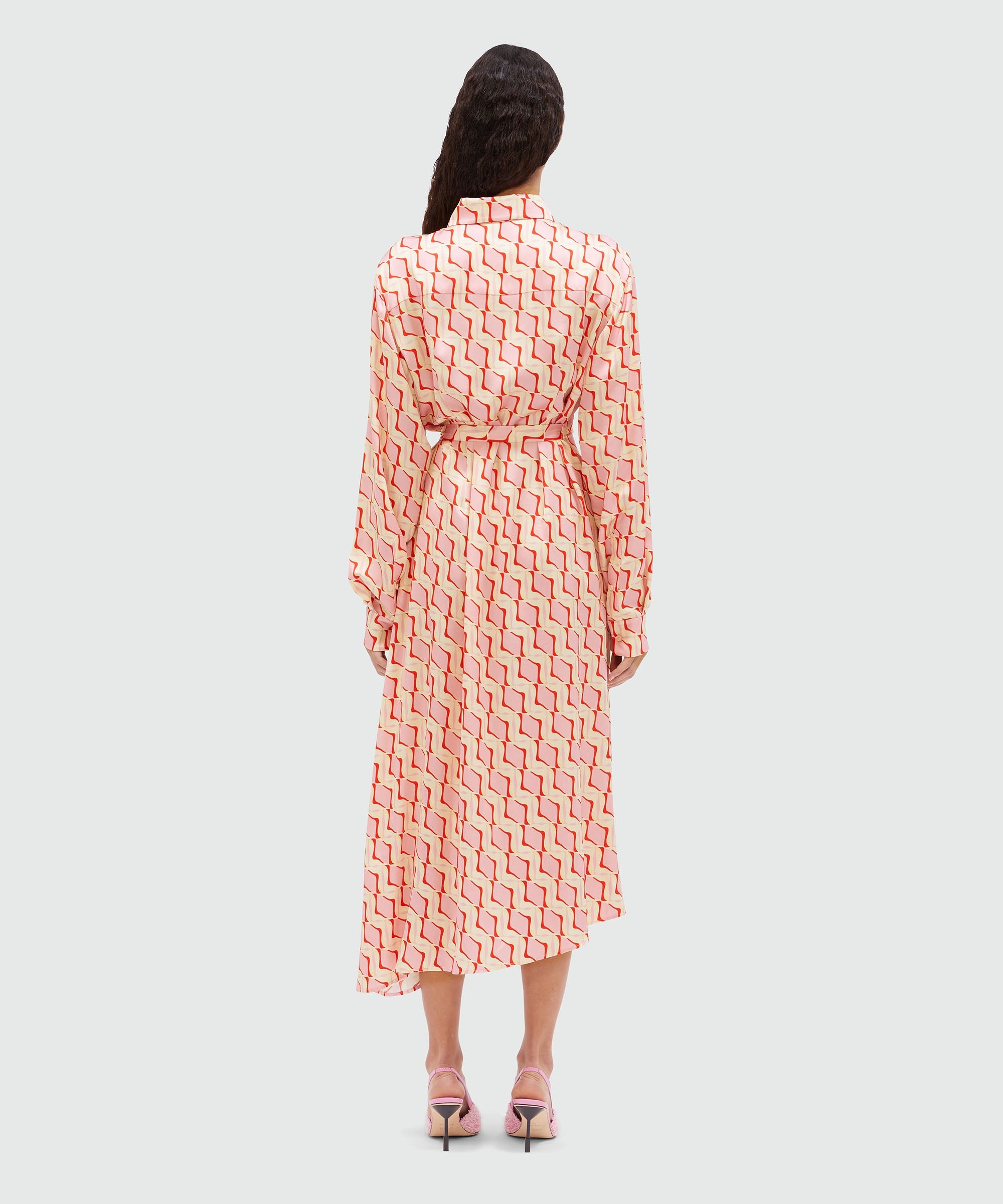 "Optical tiles" print satin shirt dress - 3
